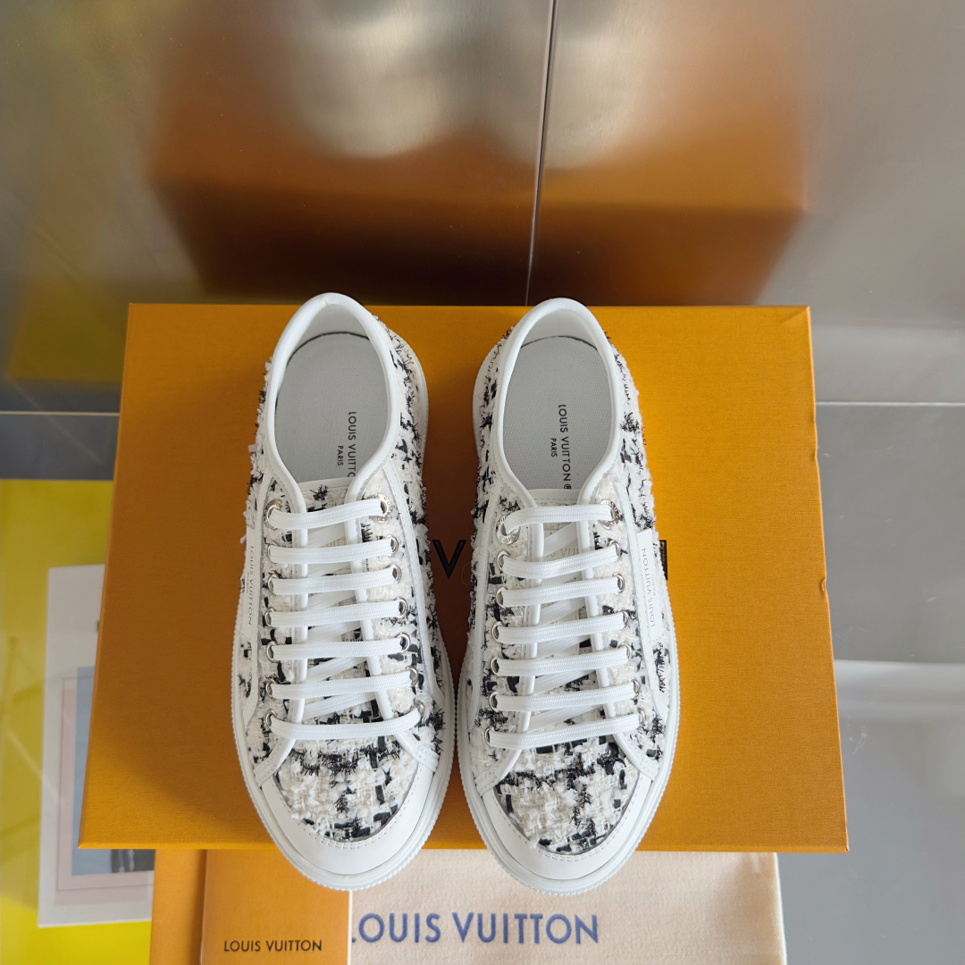 LV Lagoon Denim Monogram Embossed Canvas Skate Sneakers.