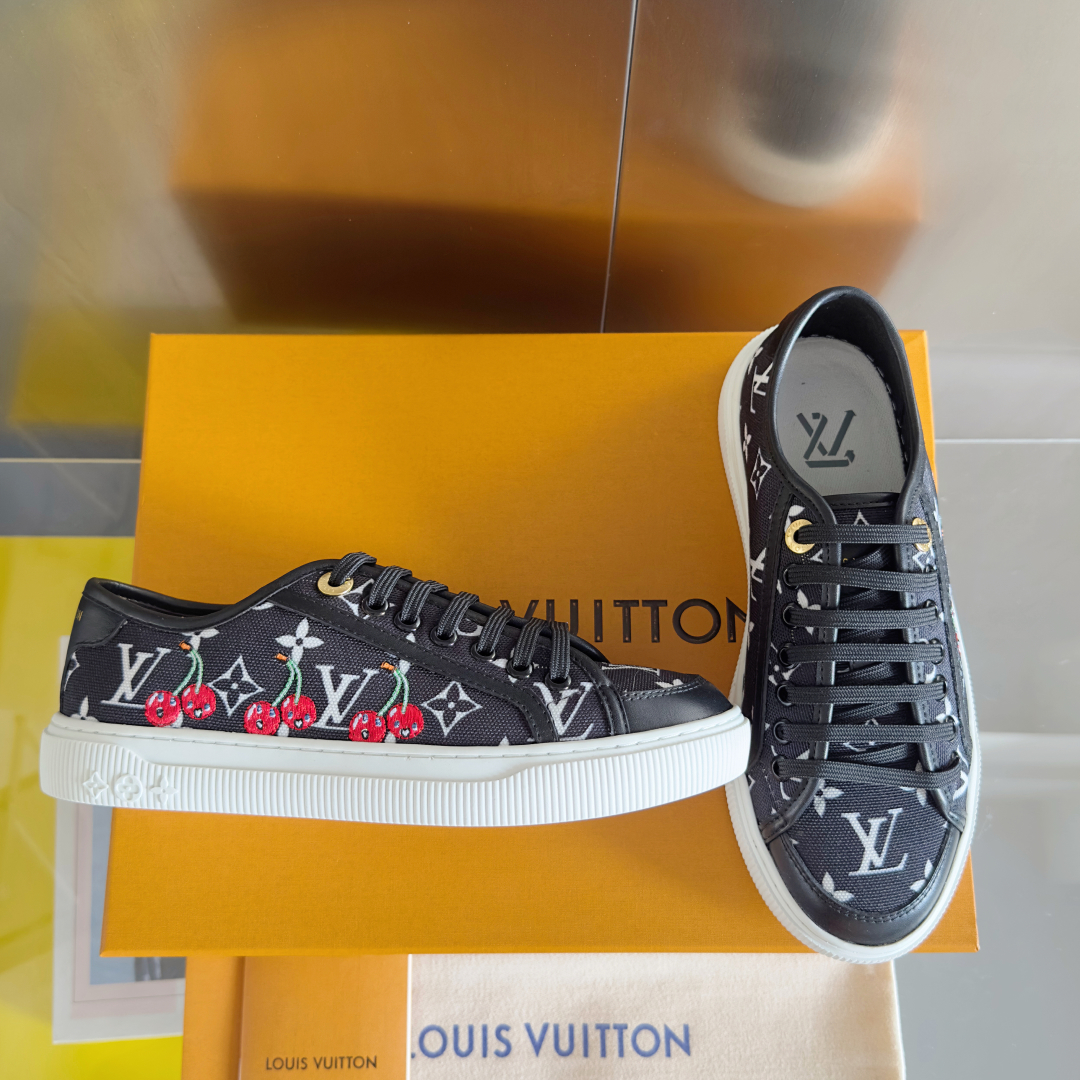 LV Lagoon Denim Monogram Embossed Canvas Sneakers-cherry