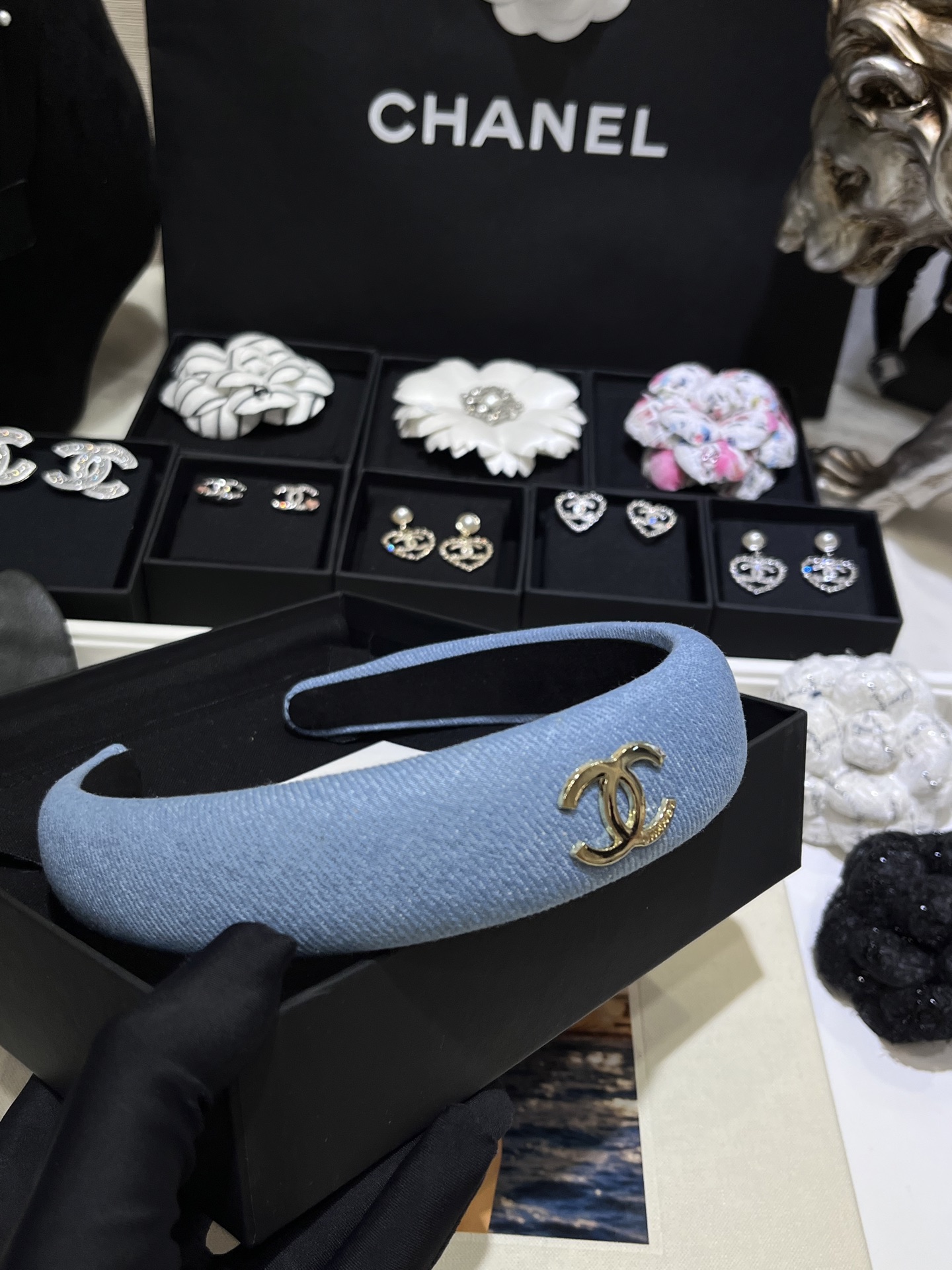 New Gold Double C Denim Wide Headband