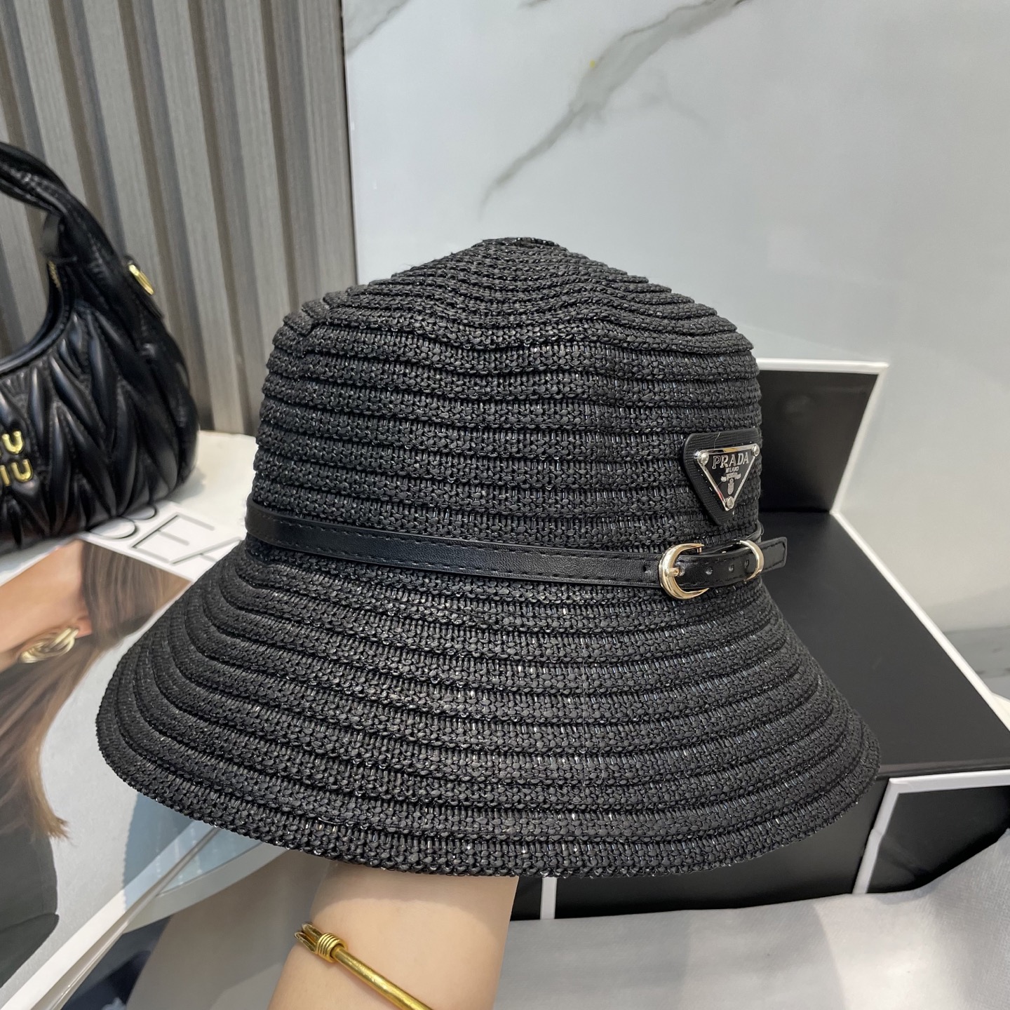 Prada Crochet Raffia Hat