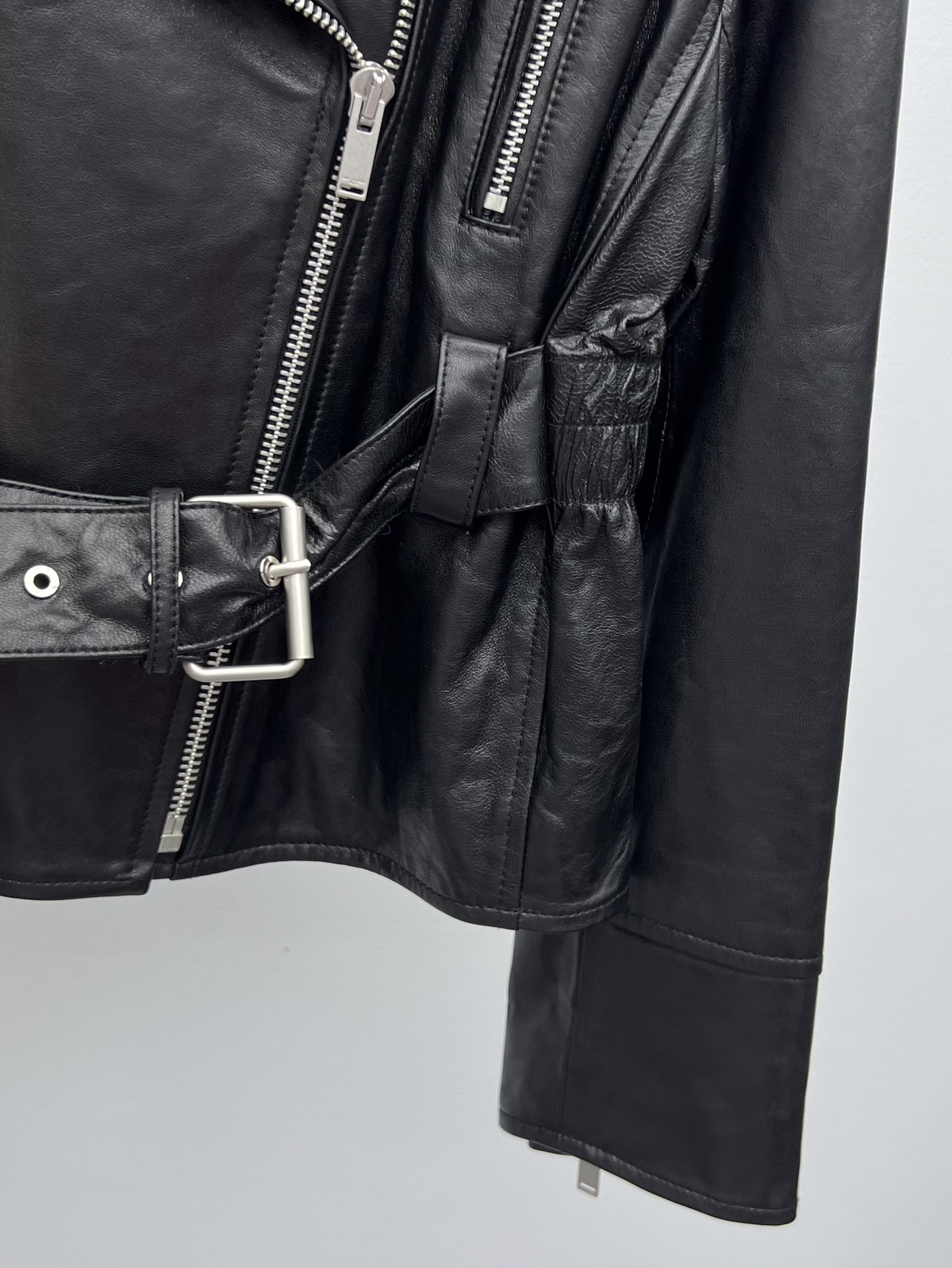 Saint Laurent Waist-Cinched Leather Jacket