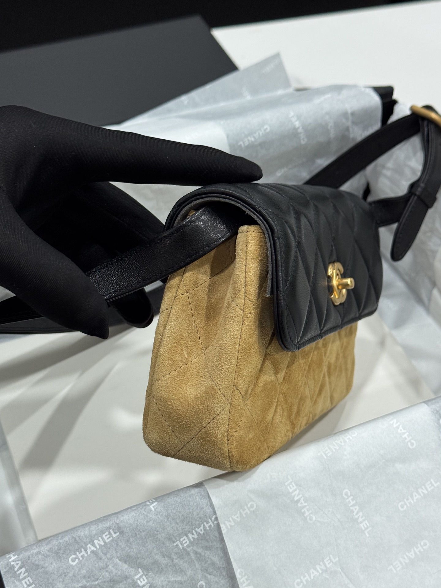 Chanel 25A Khaki Suede Mini Bag