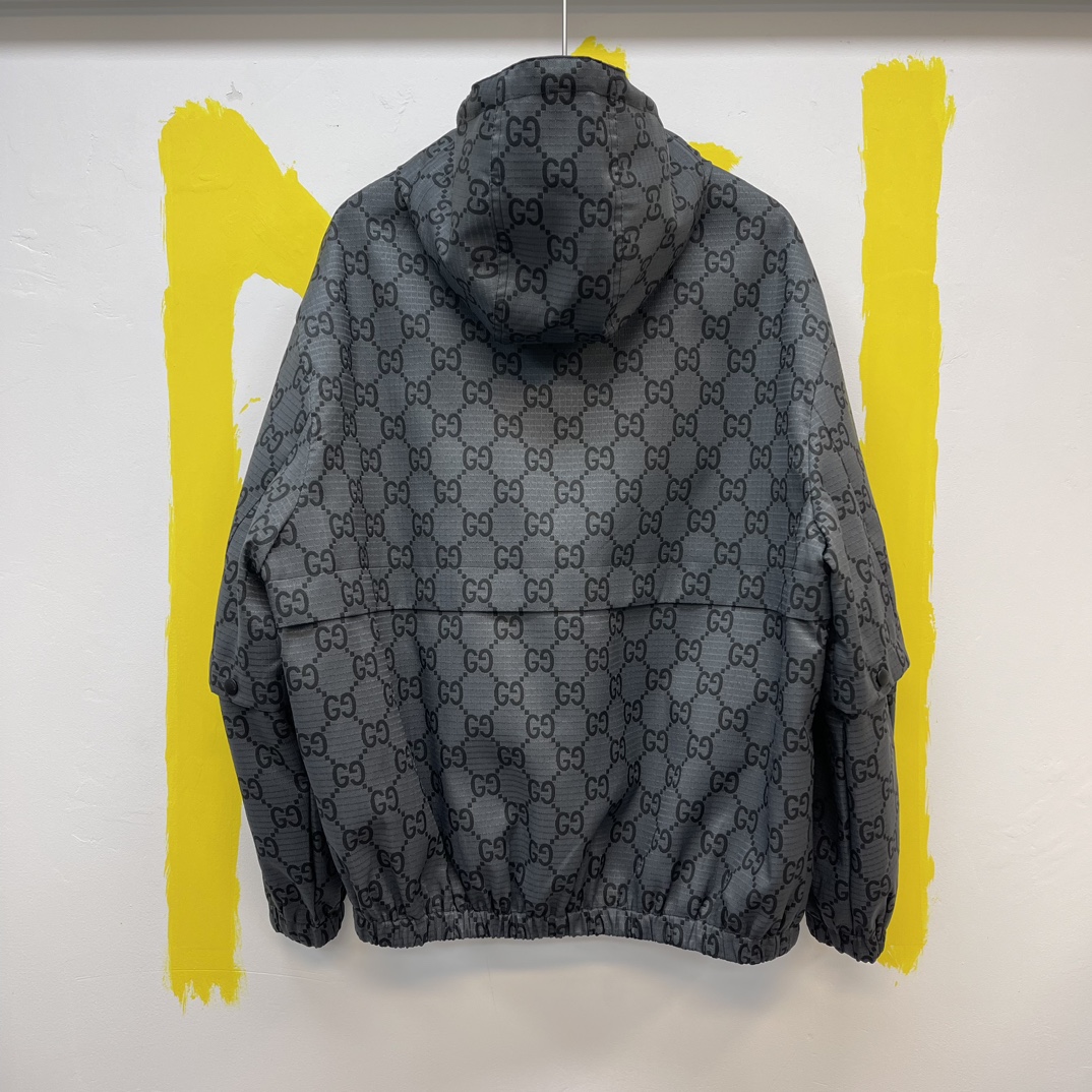 GG Nylon checked jacket with removable sleeves