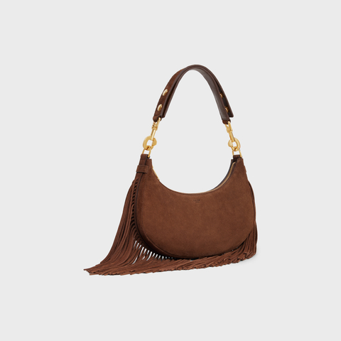 MEDIUM AVA STRAP BAG WITH FRINGES IN SUEDE CALFSKIN BROWN