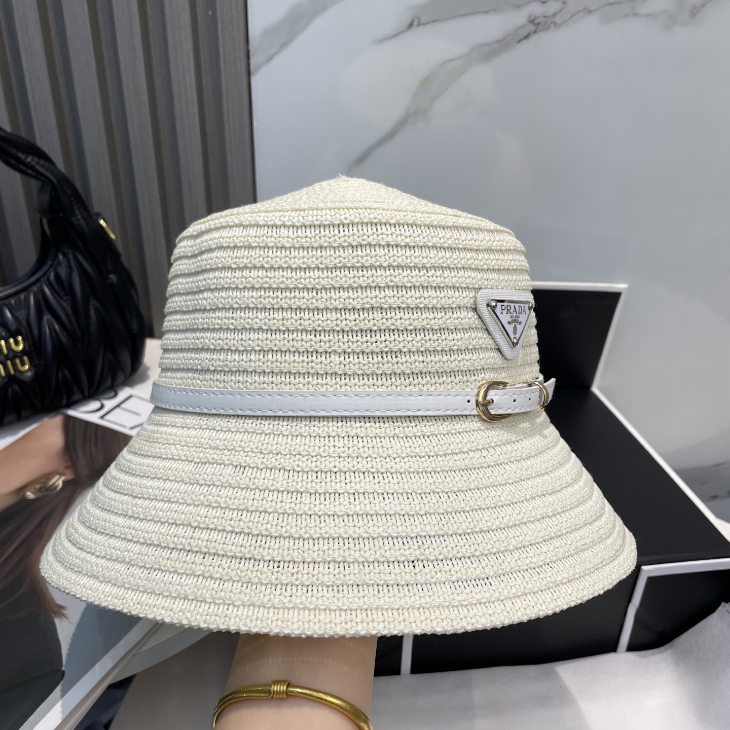 Prada Crochet Raffia Hat