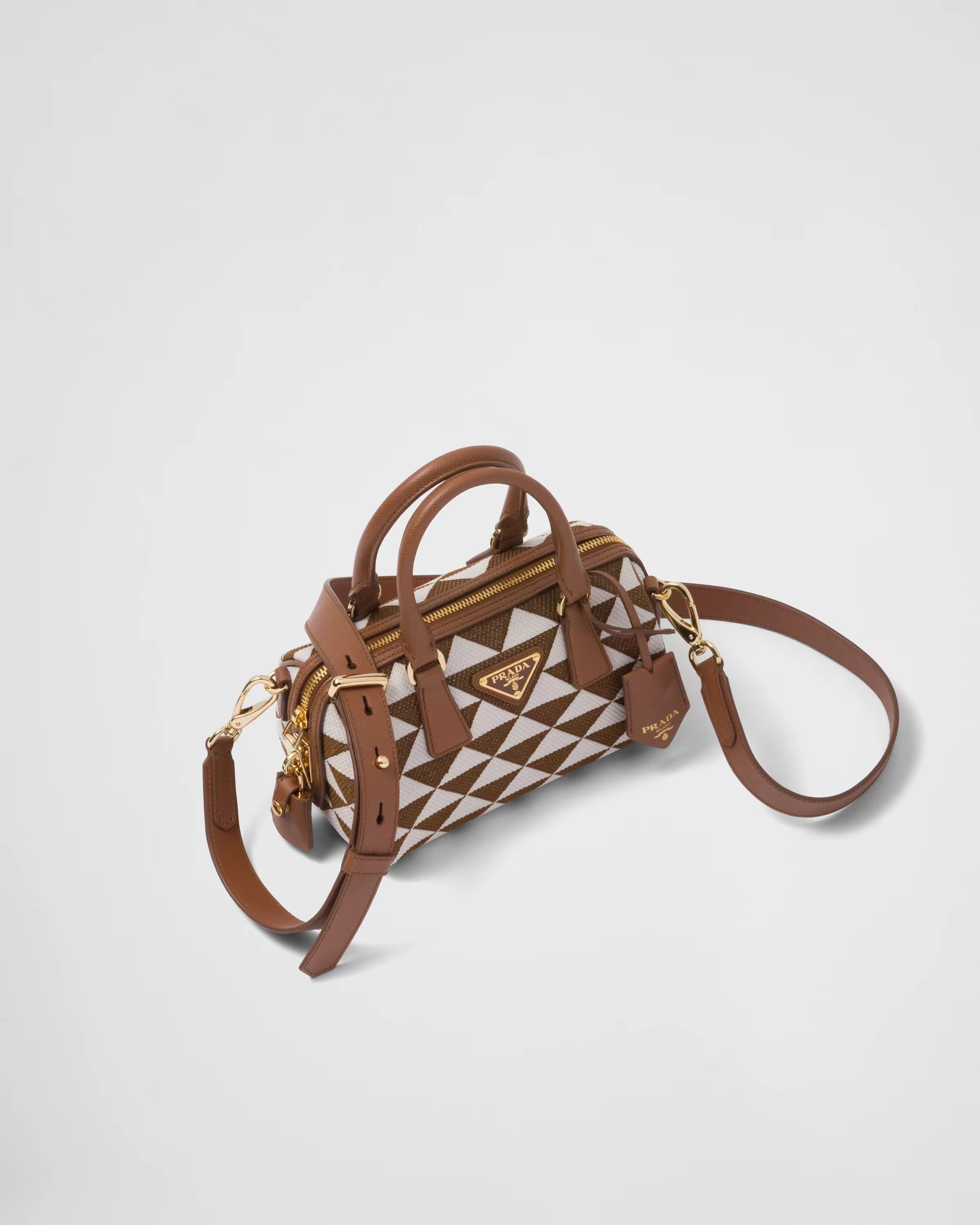 Prada Symbole embroidered fabric top-handle bag