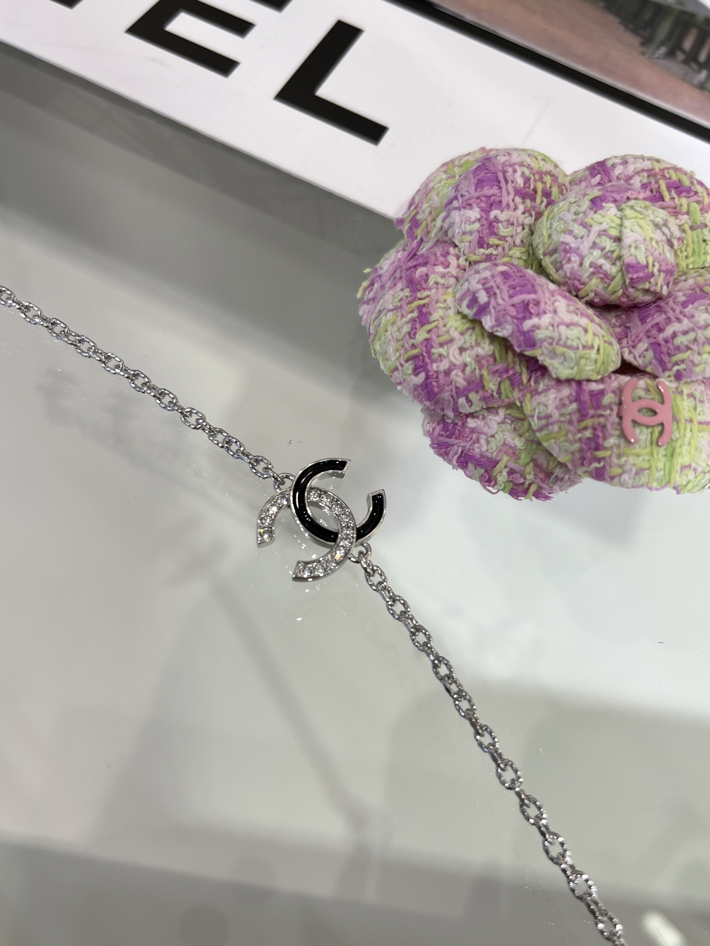 Chanel Black Enamel & Rhinestone Double C Bracelet