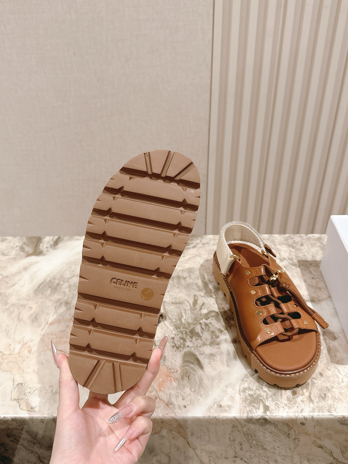 CELINE Triomphe British-Style Roman Flat Sandals & Slides Series