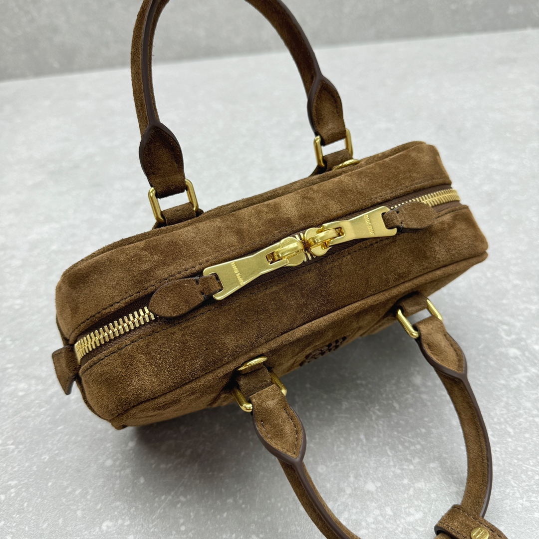 Arcadie padded suede handle bag-cocoa brown