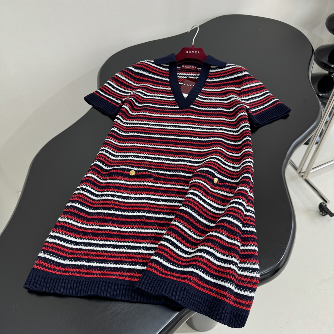 Gucci New Wool Striped Jacquard Dress*