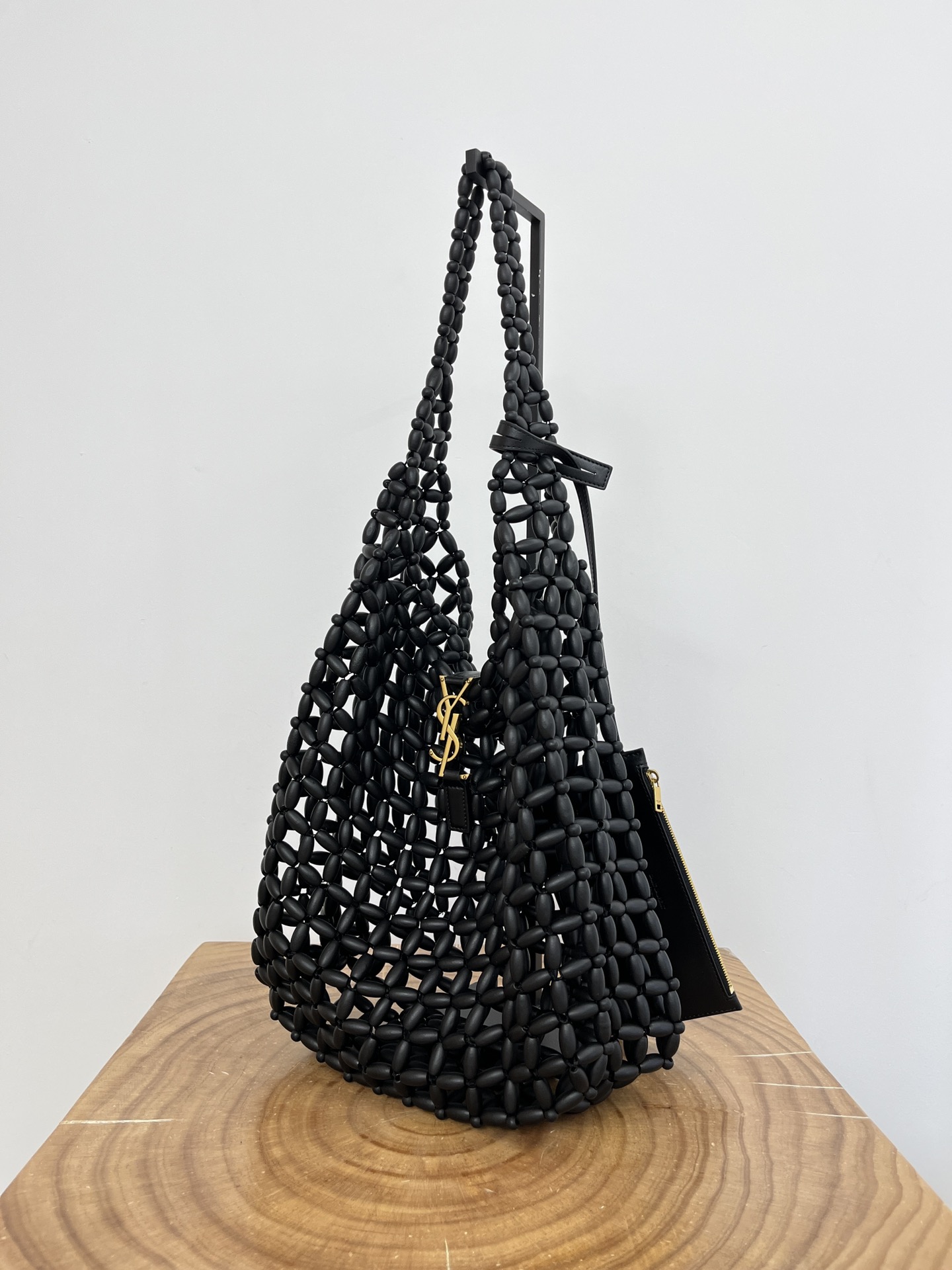 Saint Laurent Le 5 A 7 YSL Beaded Wood Hobo Bag