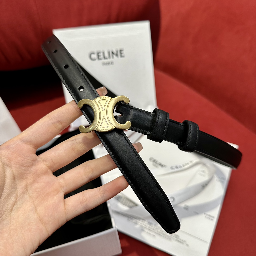 Celine- Triomphe Belt in Taurillon Leather