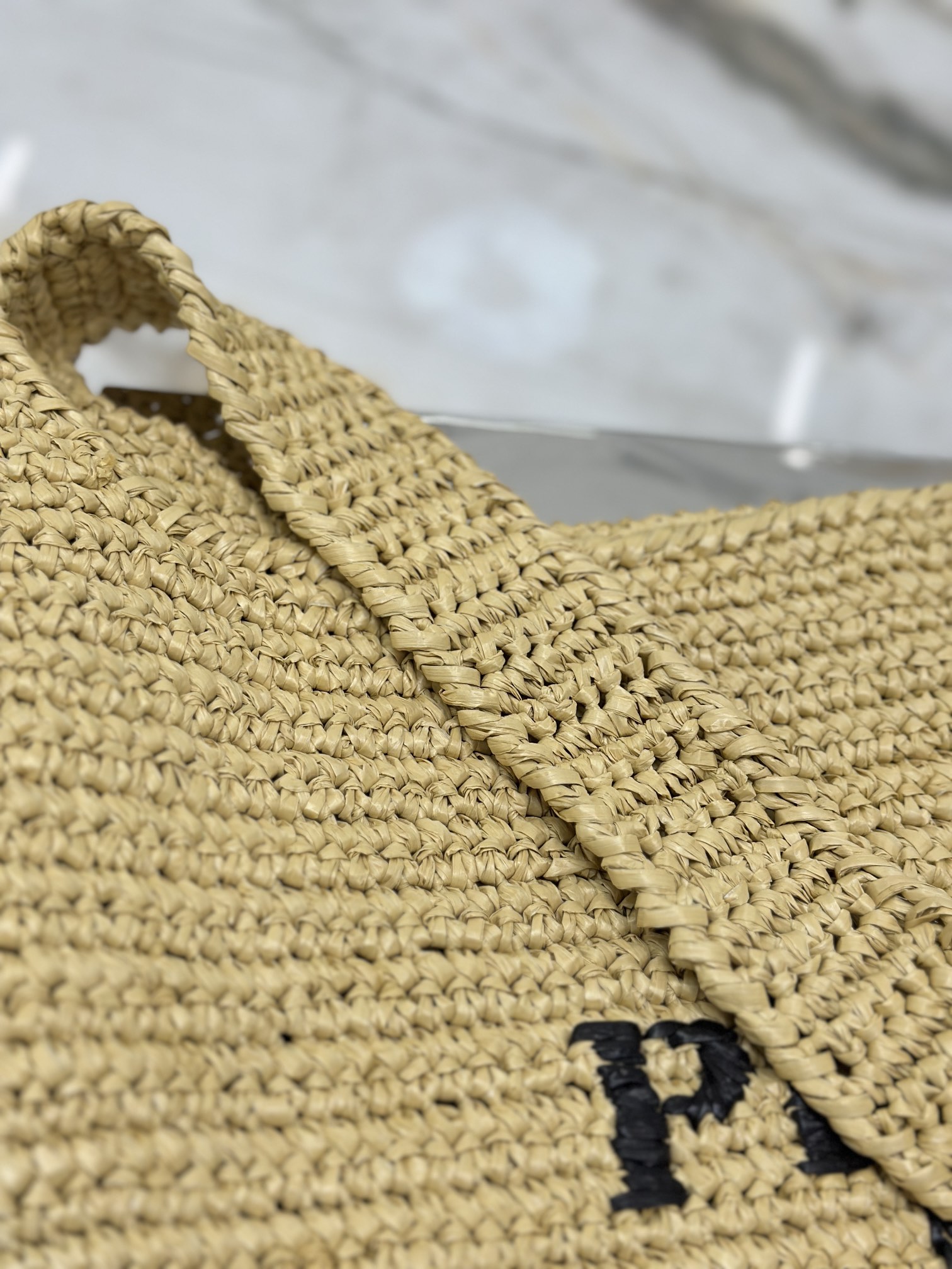 Prada Raffia Leather-Trimmed Tote