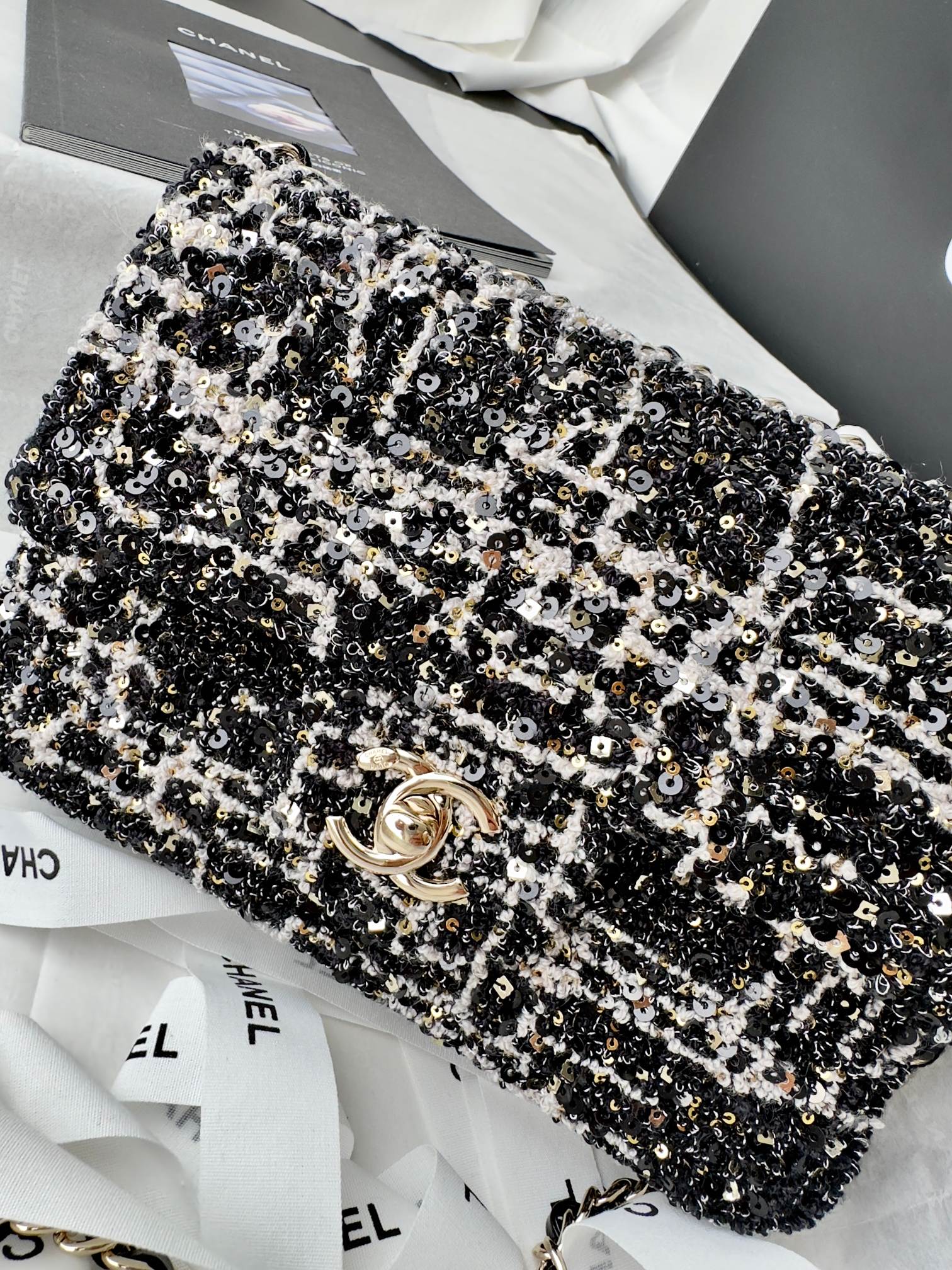 Sequin chain bag-black