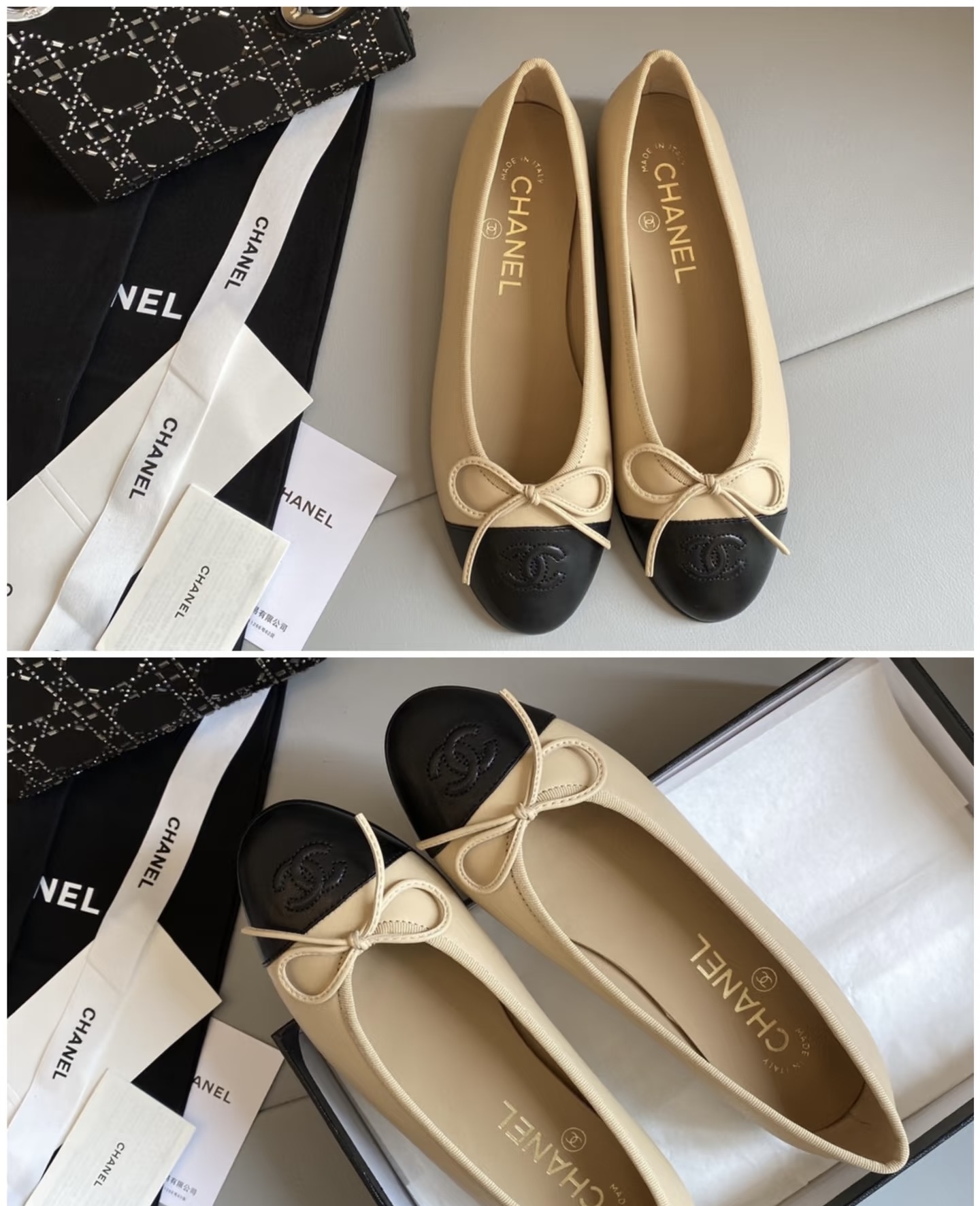 Chanel-Scarosso contrasting-toecap leather ballerina shoes