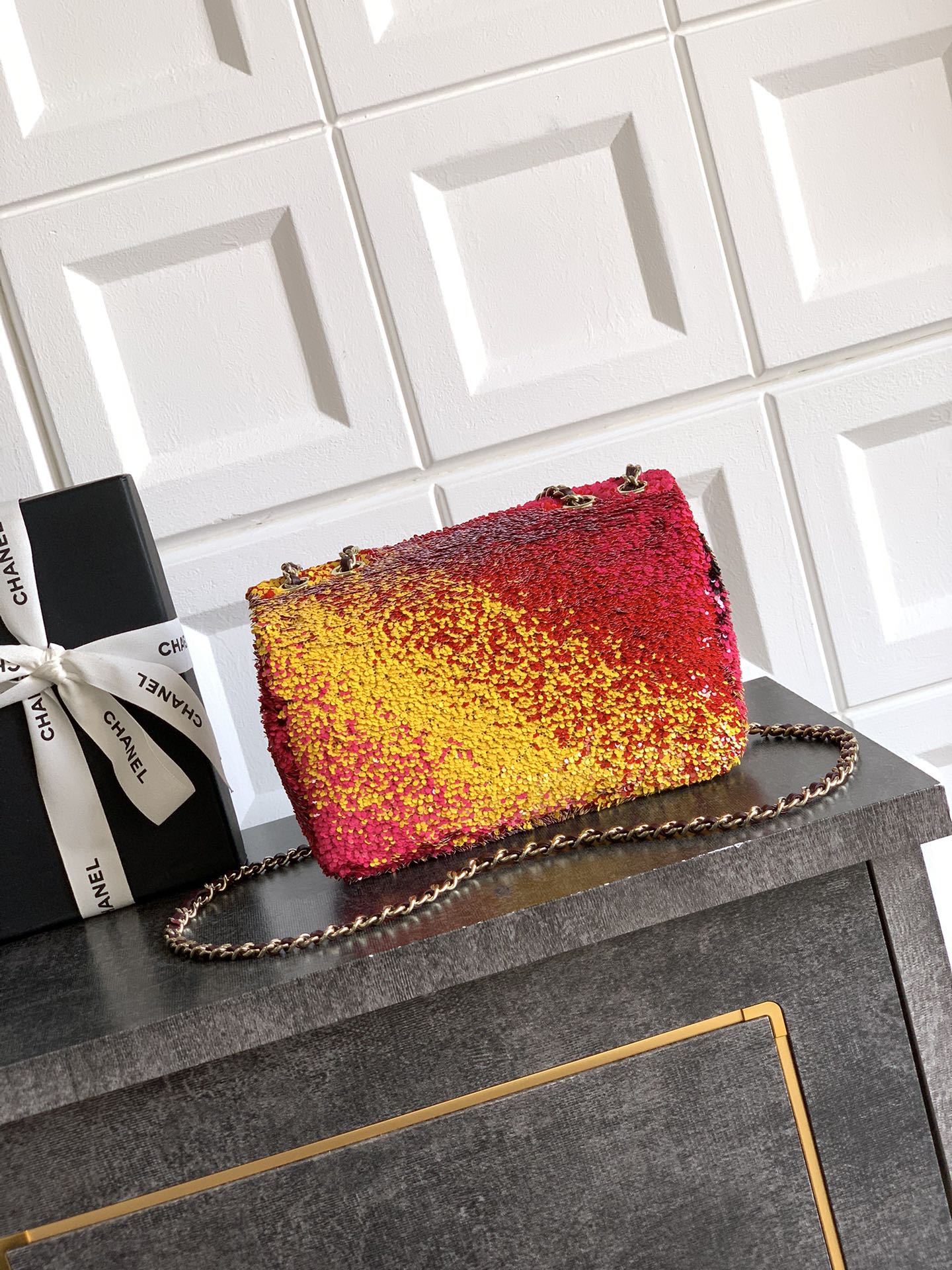 Chanel Shaded Sequins Mini Flap Black Burgundy Red Yellow