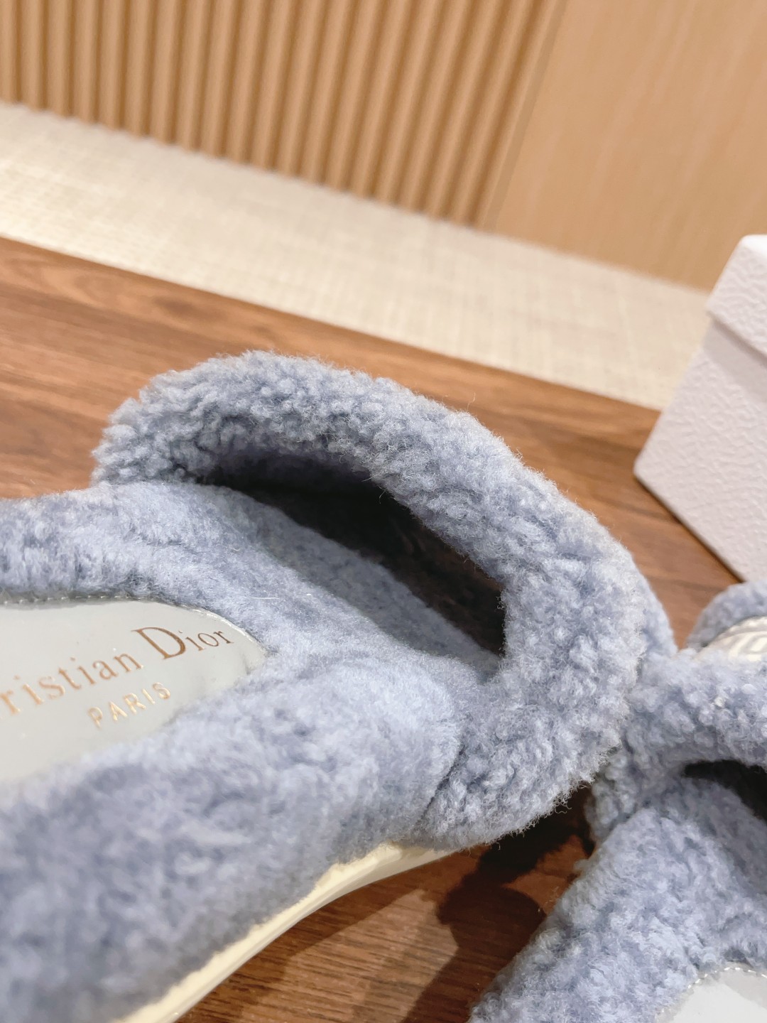 Christian Dior Embroidered Striped Logo Plush Flat Slippers