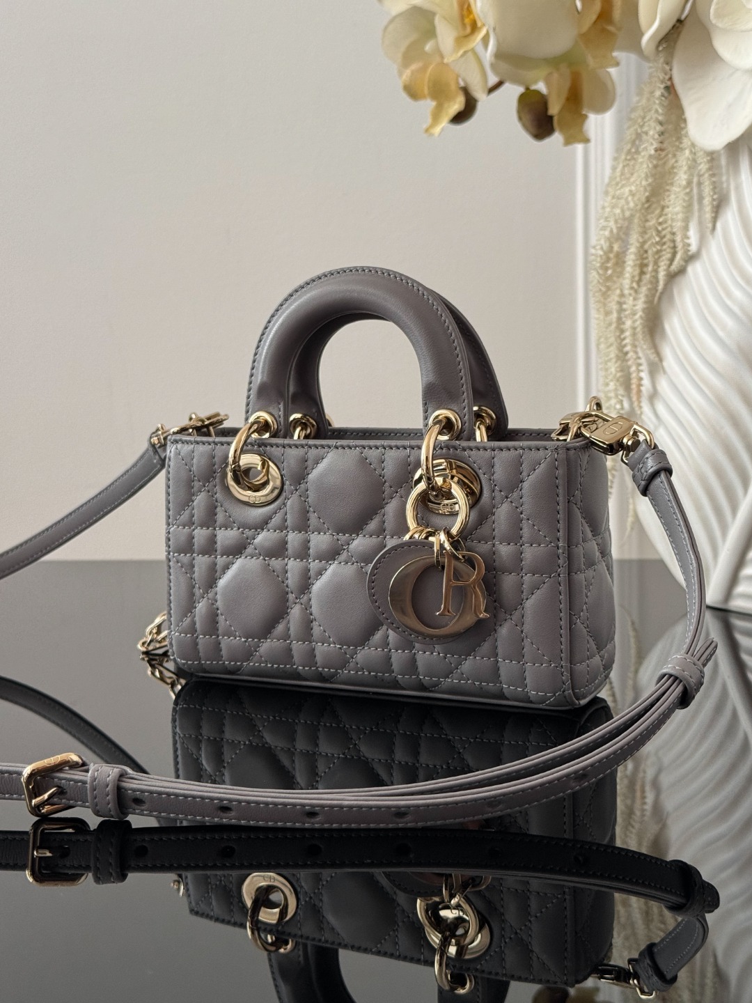 Dior- Mini Handbag - Grey sheepskin