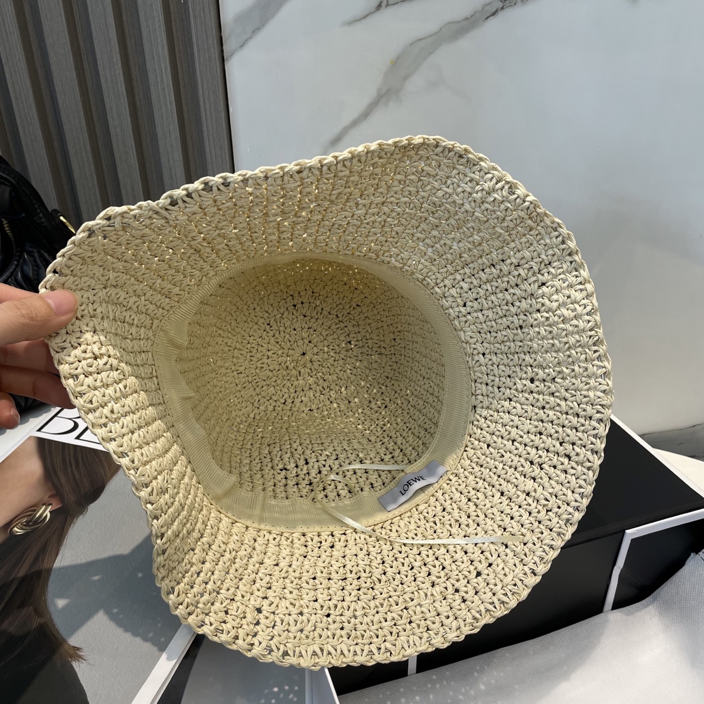 Loewe Crochet Raffia Hat in Off-White