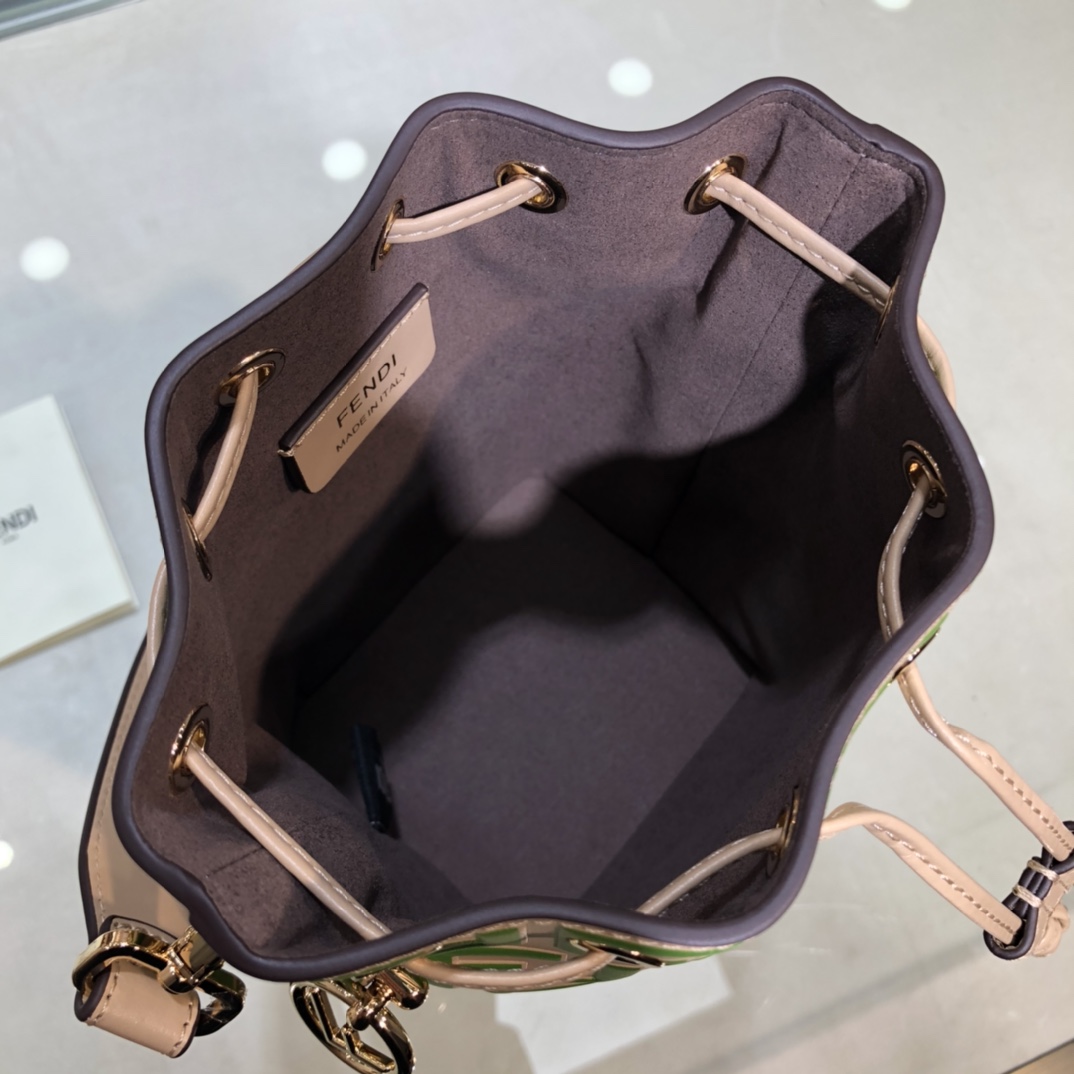 FENDI-Calfskin FF Logo Bucket Bag-Beige