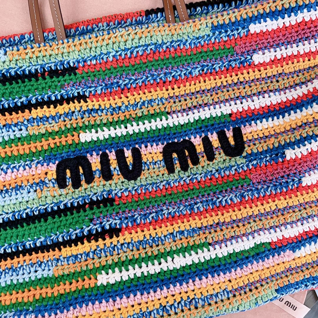 MiuMiu Raffia-effect woven tote bag