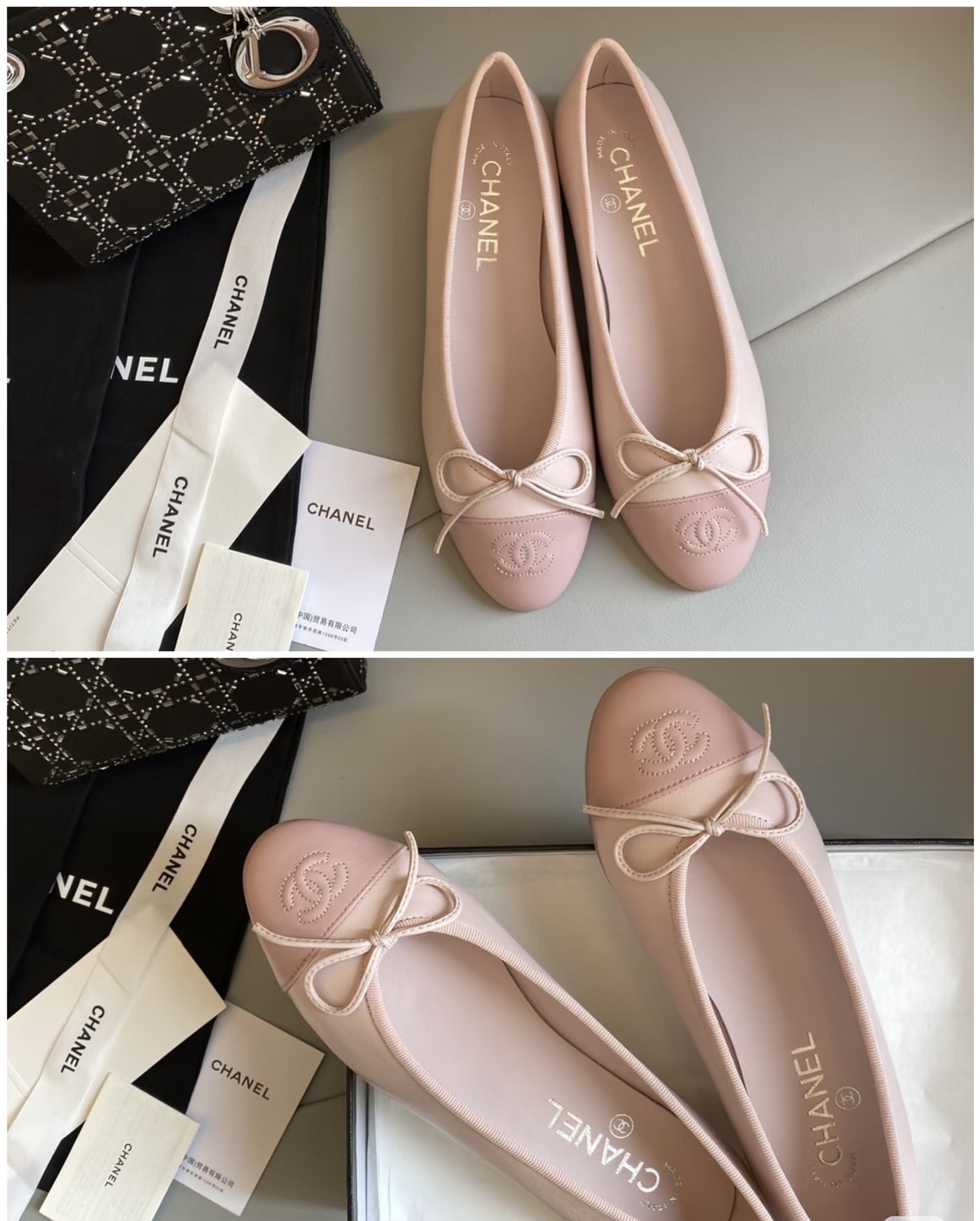 Chanel-Scarosso contrasting-toecap leather ballerina shoes