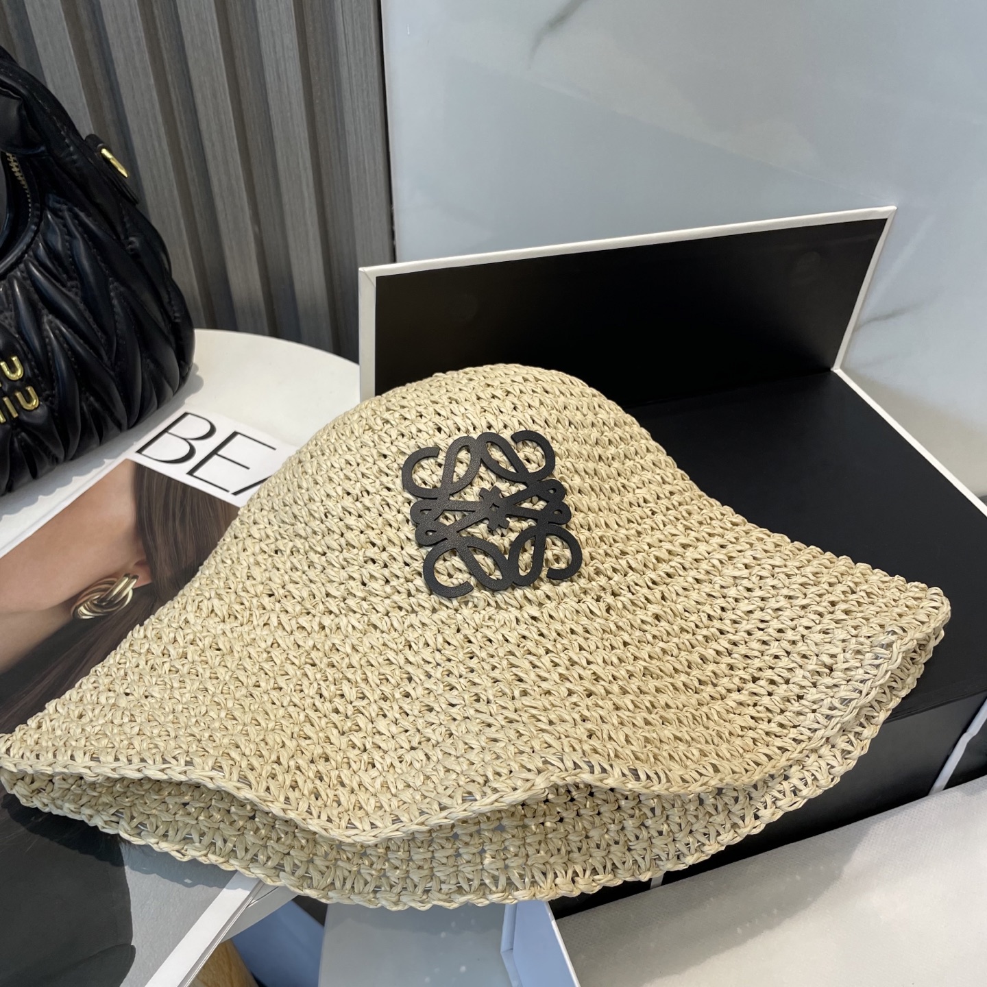 Loewe Crochet Raffia Hat in Off-White