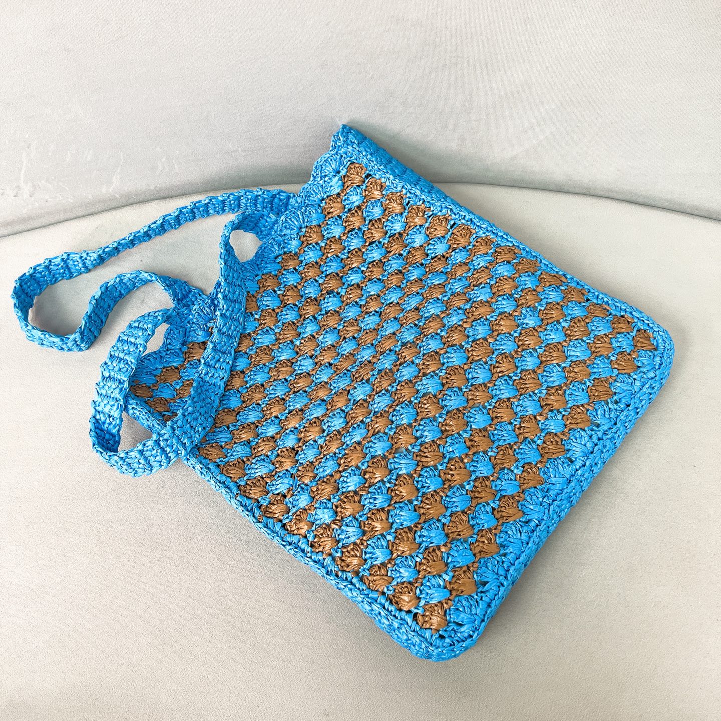 Prada Crochet tote bag-Celeste/Caramel