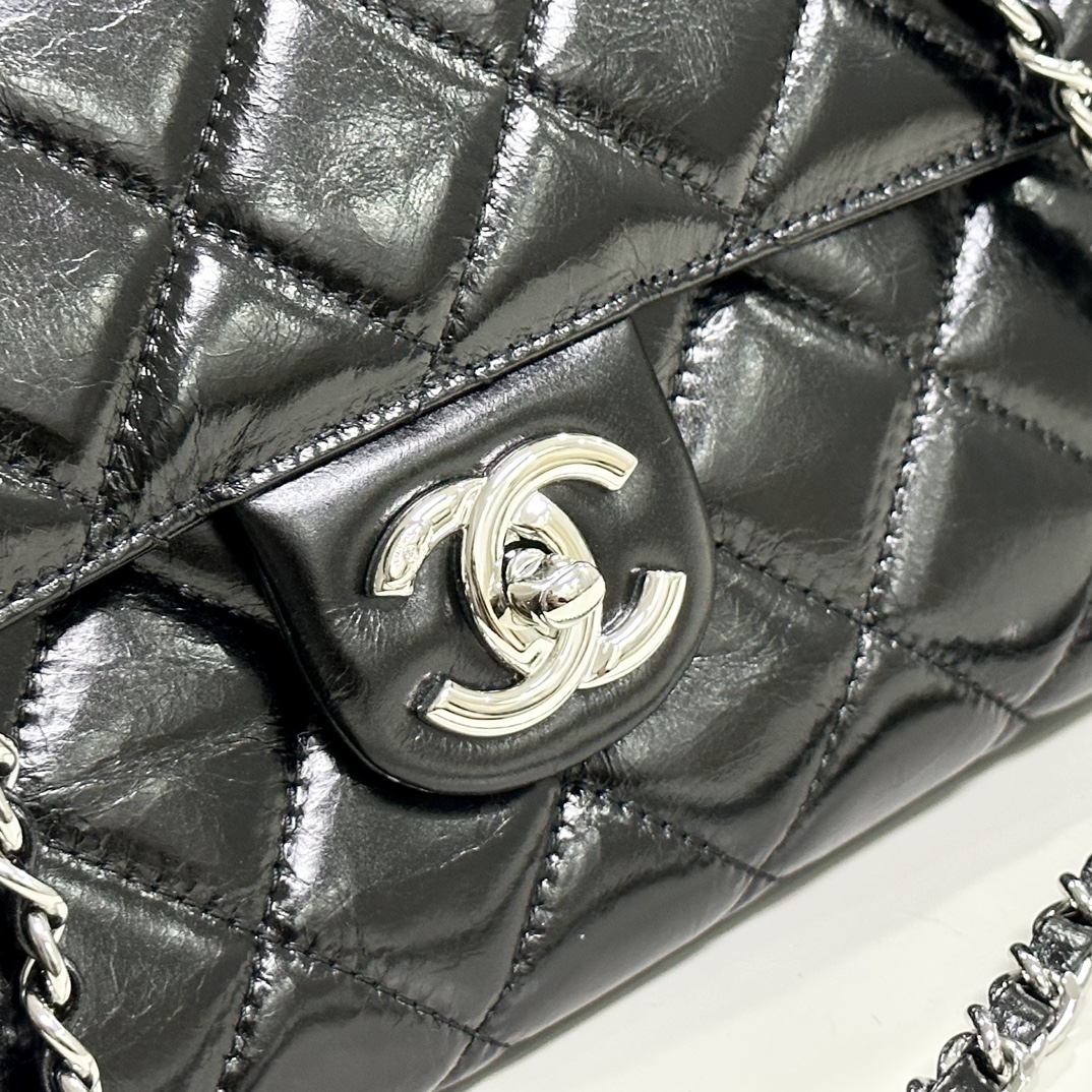 CHANEL black silver hanger bag
