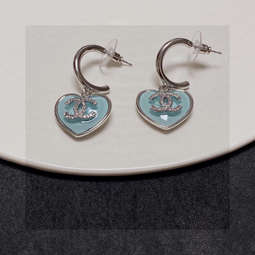 Chanel Crystal Heart Double-C Studs