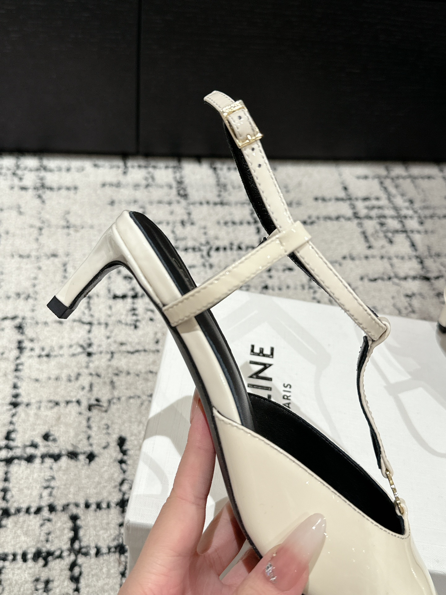 Celine Triomphe Pointed-Toe Kitten Heel Sandals
