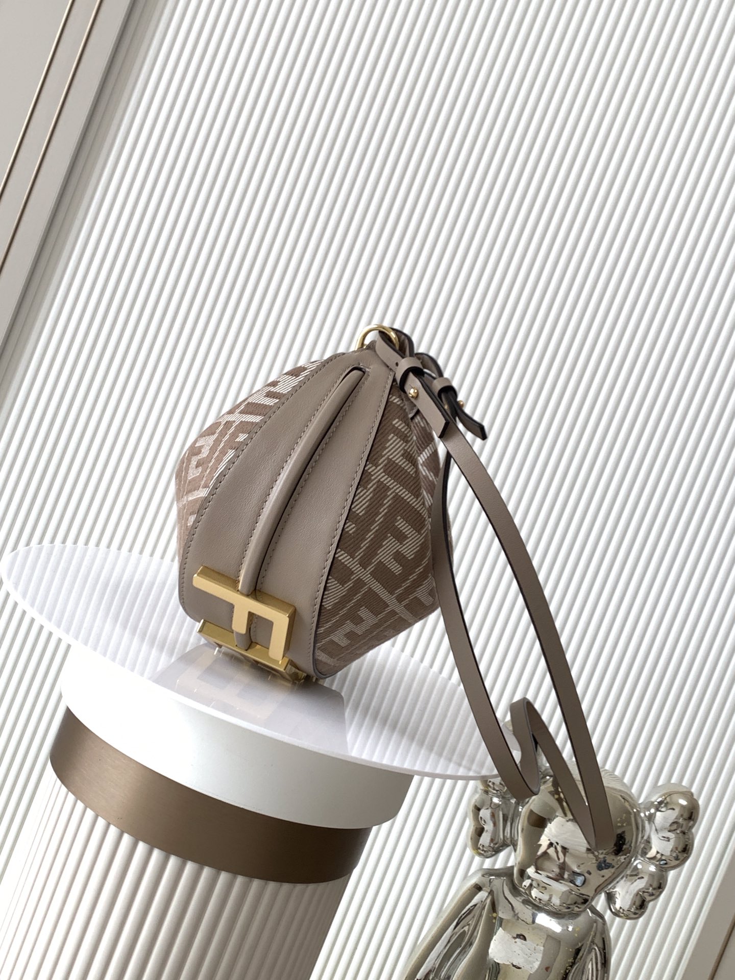 Fendigraphy Mini Dove grey denim-effect FF jacquard mini-bag