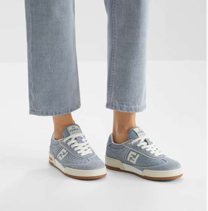 Fendi Match Light blue denim fabric and suede low tops