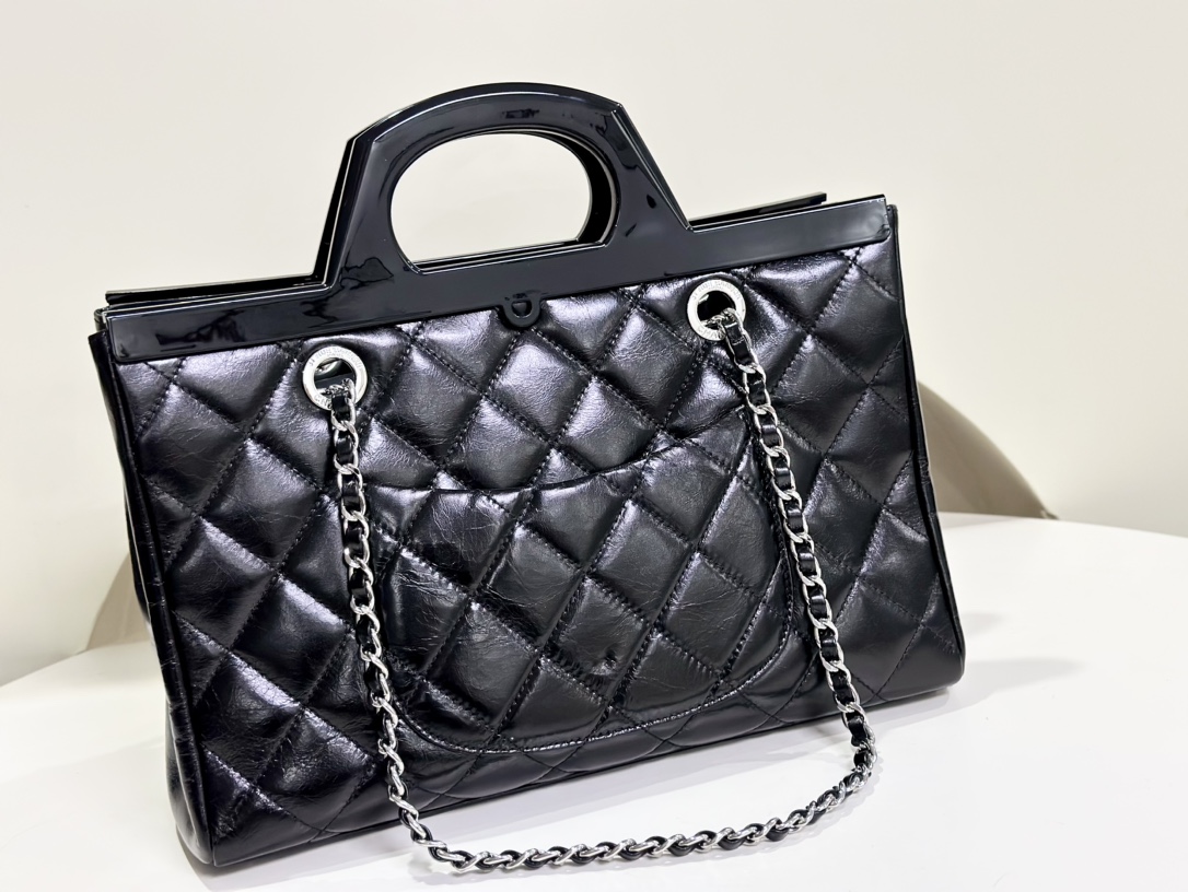 CHANEL black silver hanger bag