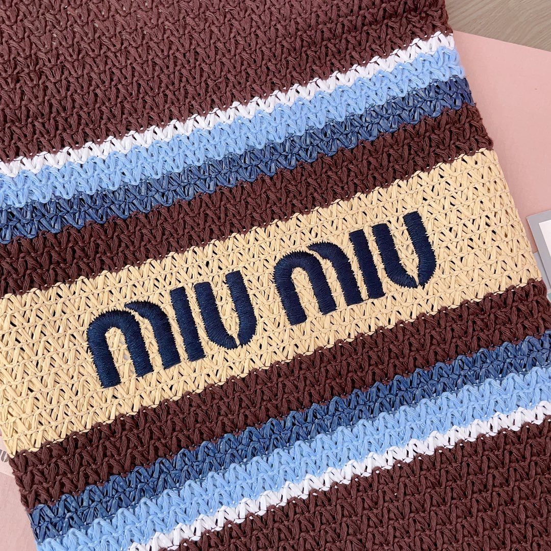 MiuMiu-Raffia-effect woven tote bag -Cocoa Brown
