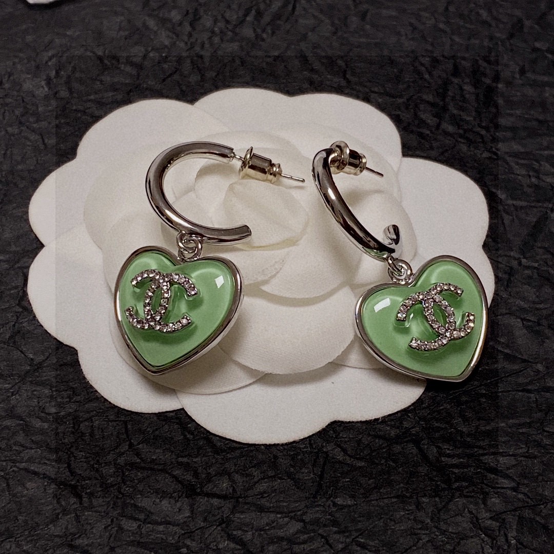 Chanel Crystal Heart Double-C Studs