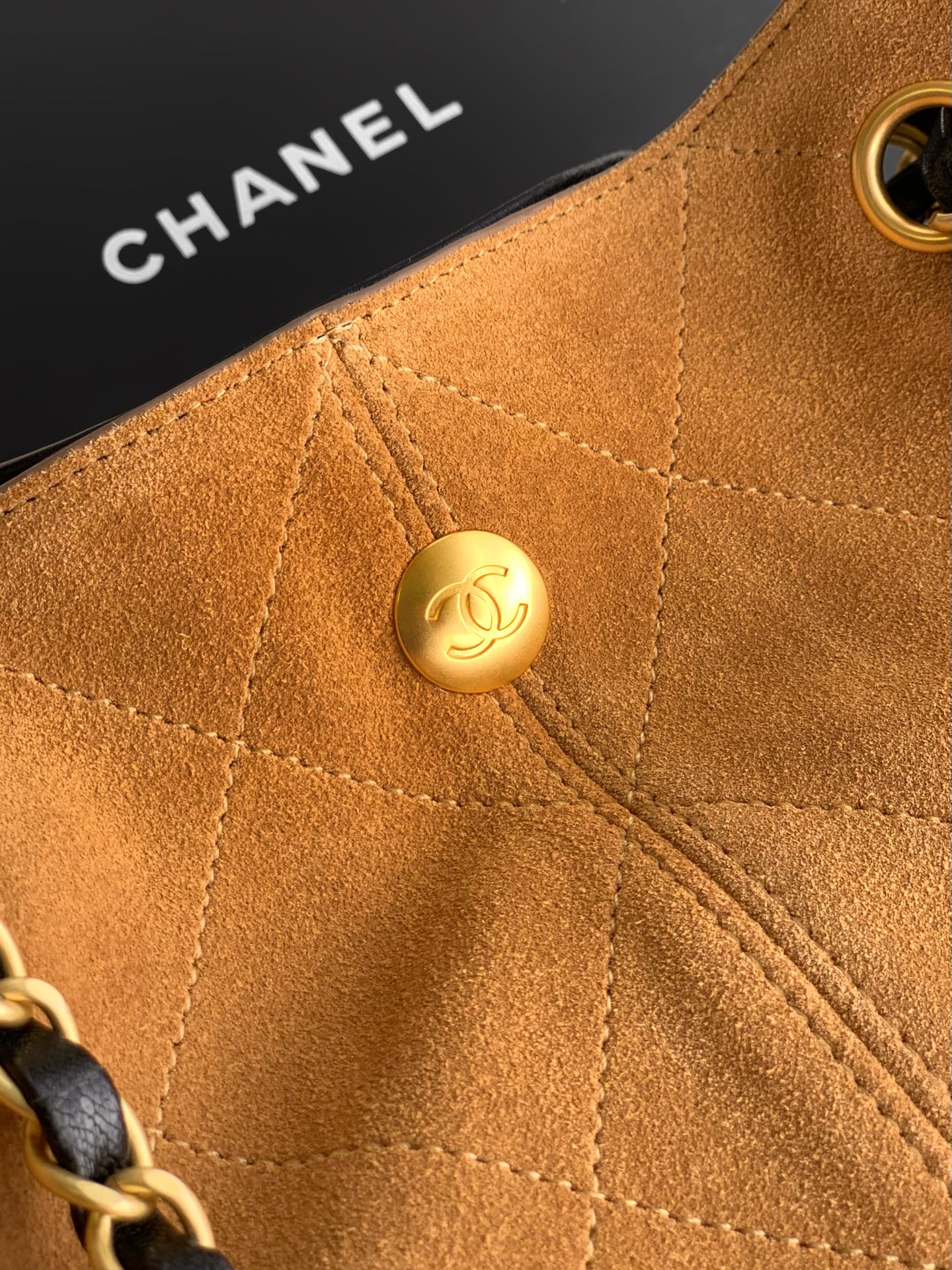 CHANEL Suede Calfskin, Shiny Lambskin & Gold-Tone Metal Beige & Black