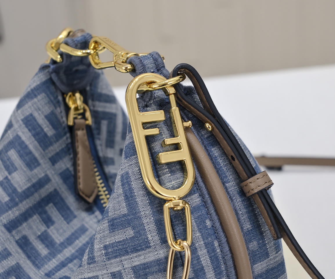 FENDI-Light blue FF denim mini bag