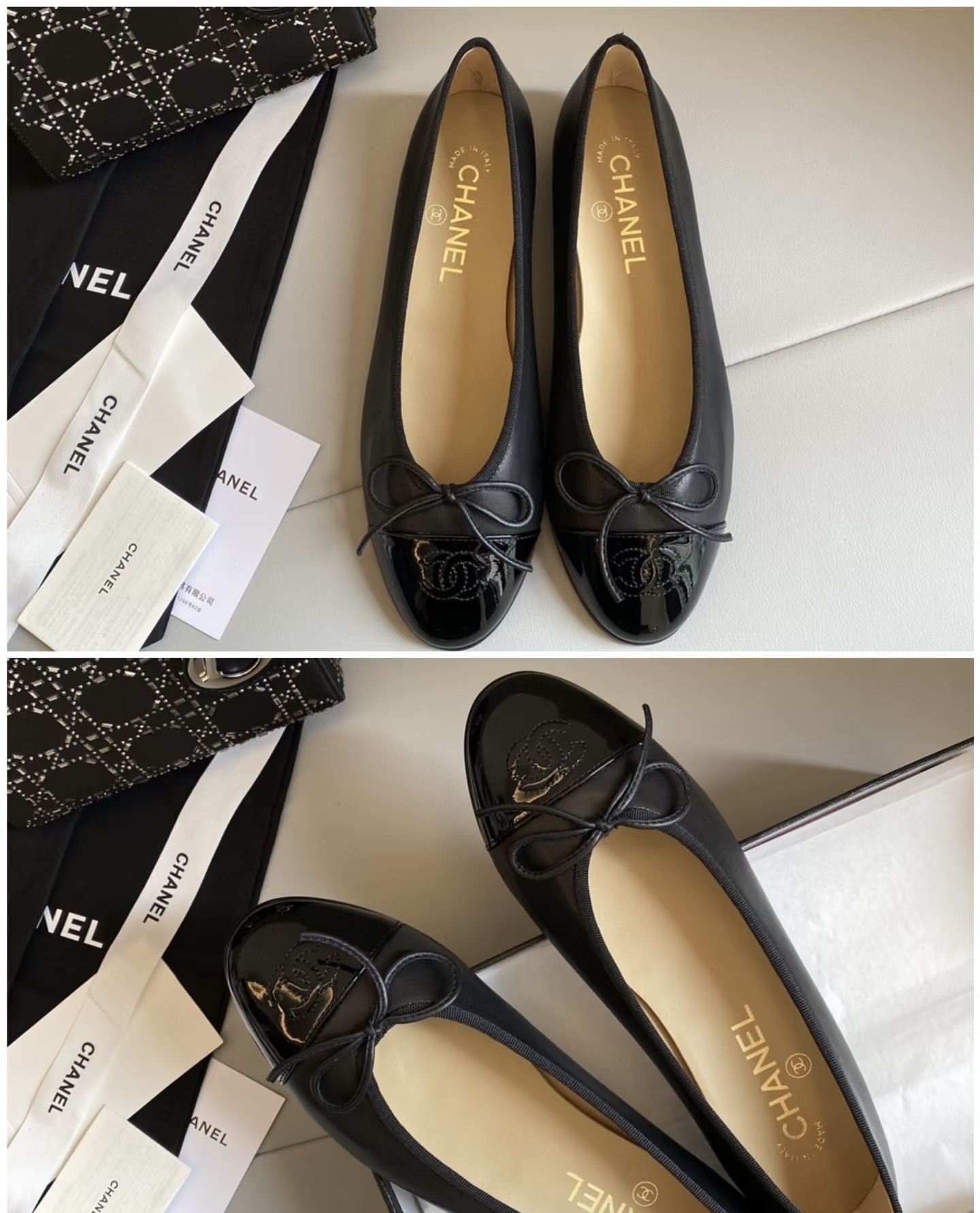 Chanel-Scarosso contrasting-toecap leather ballerina shoes