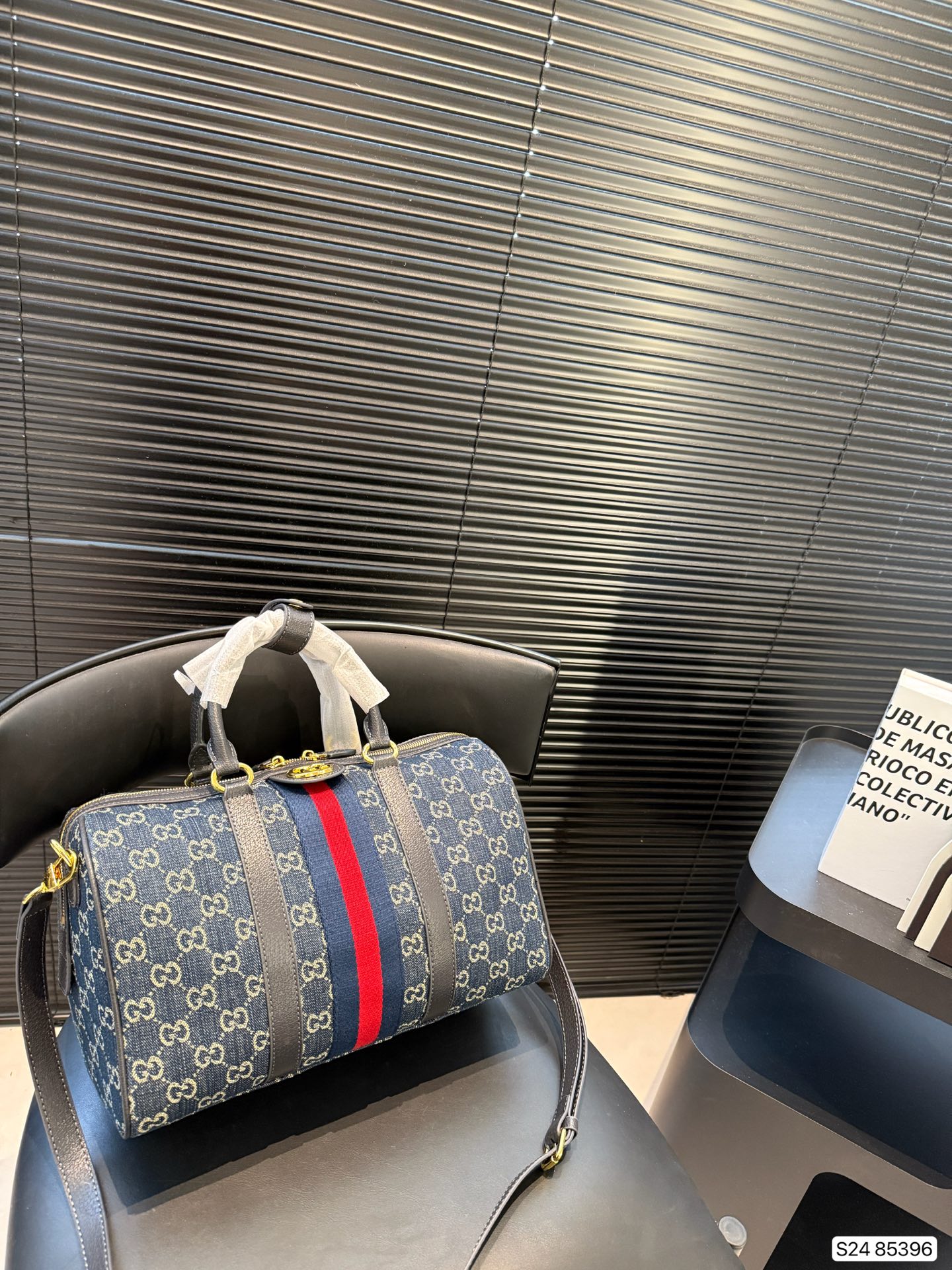 Gucci Vintage GG PVC Leather Sherry Line Navy Mini Boston Bag Authenticity