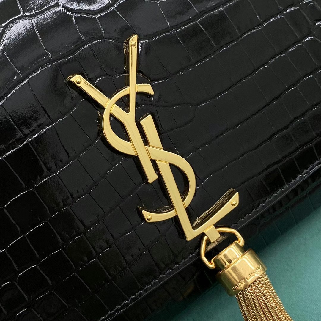 YSL Kate Croc-Embossed Tassel Bag