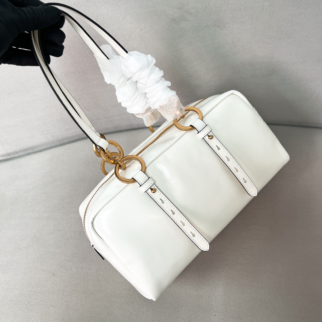 Prada-2025 Oil-Wax Leather Dangel Bag 1BB138-White
