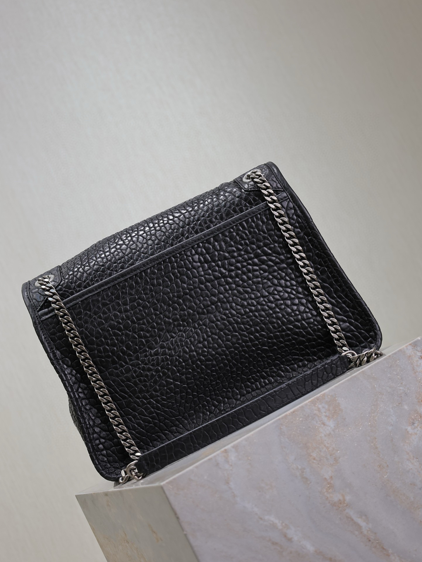 Saint Laurent Large Black Elephant-Grain Niki Bag