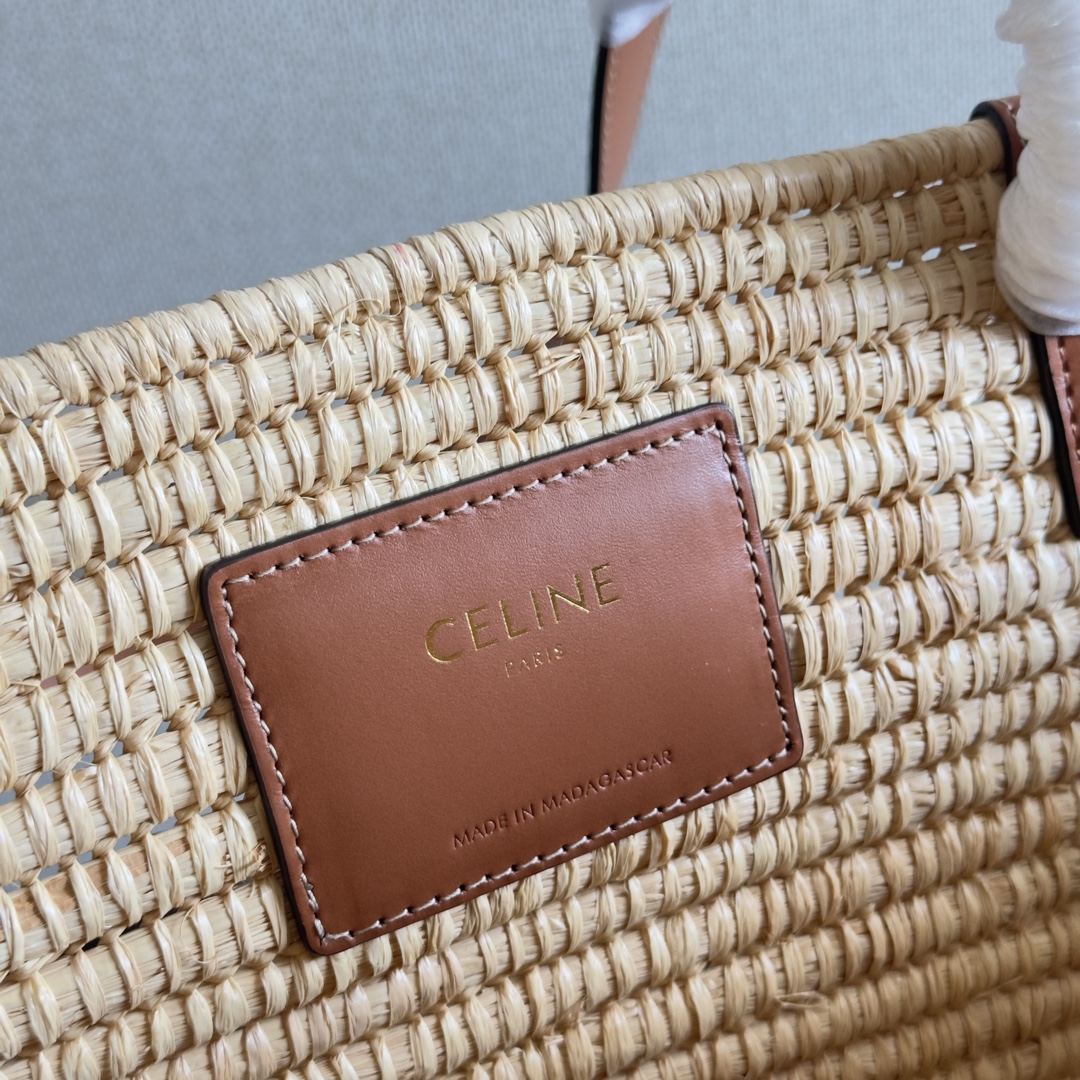 CELINE Natural Plant Materials and Leather Medium Woven TRIOMPHE Basket Bag