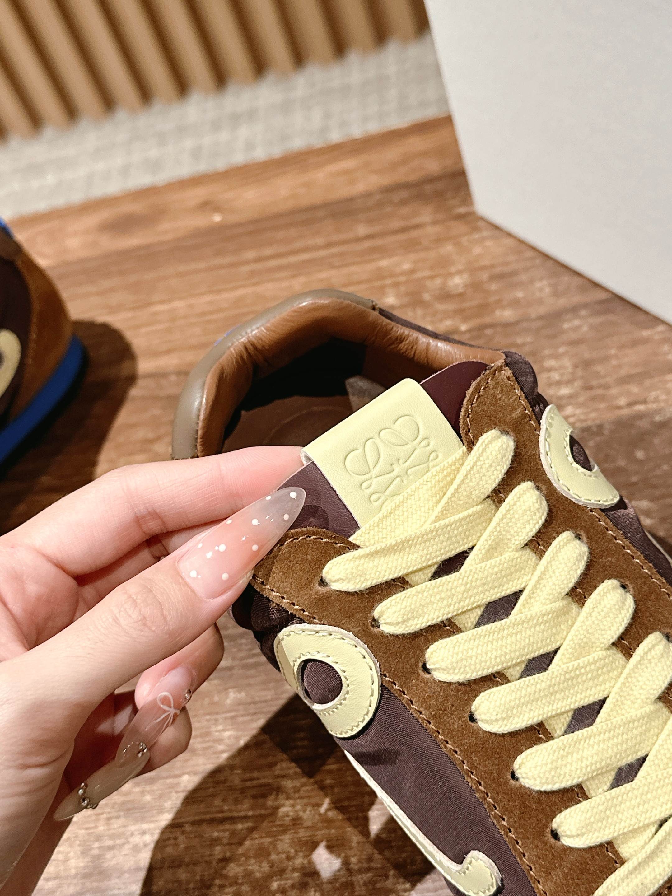 Loewe Ballet Runner 2.0 in nylon and calfskin - Brown/Yellow/Blue