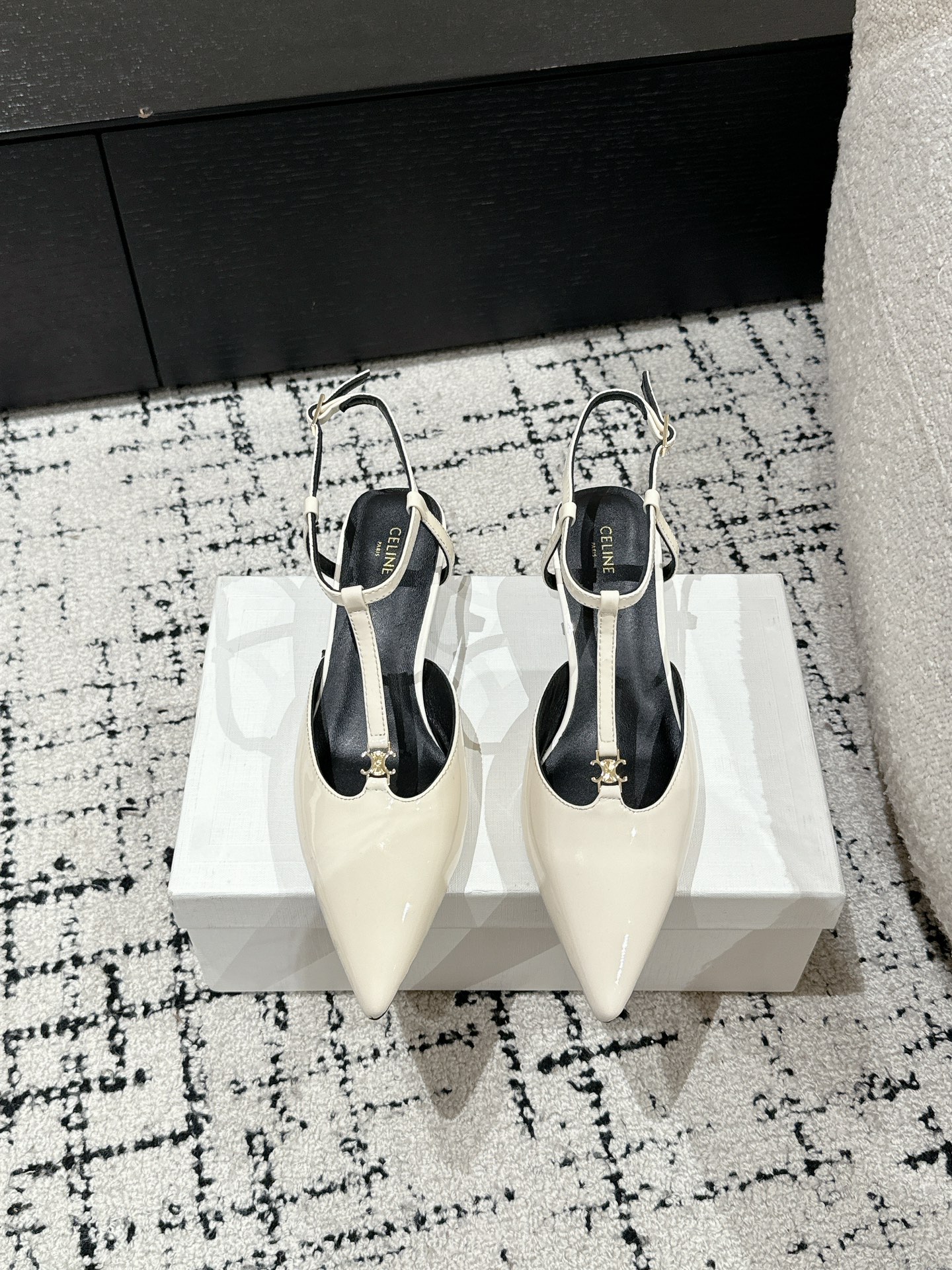 Celine Triomphe Pointed-Toe Kitten Heel Sandals