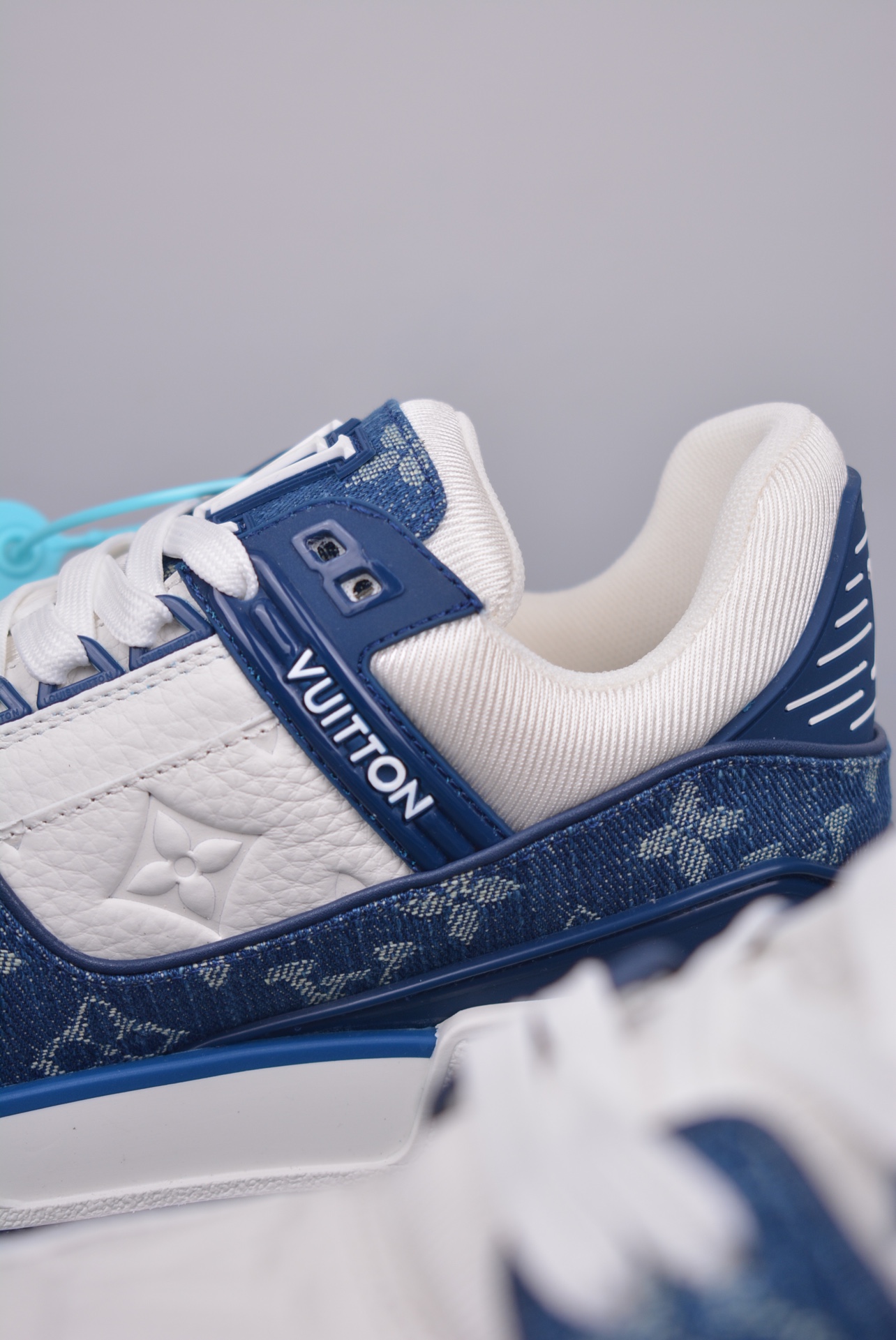 Louis Vuitton Trainer Sneaker Monogram Denim White Blue 1A9JH1