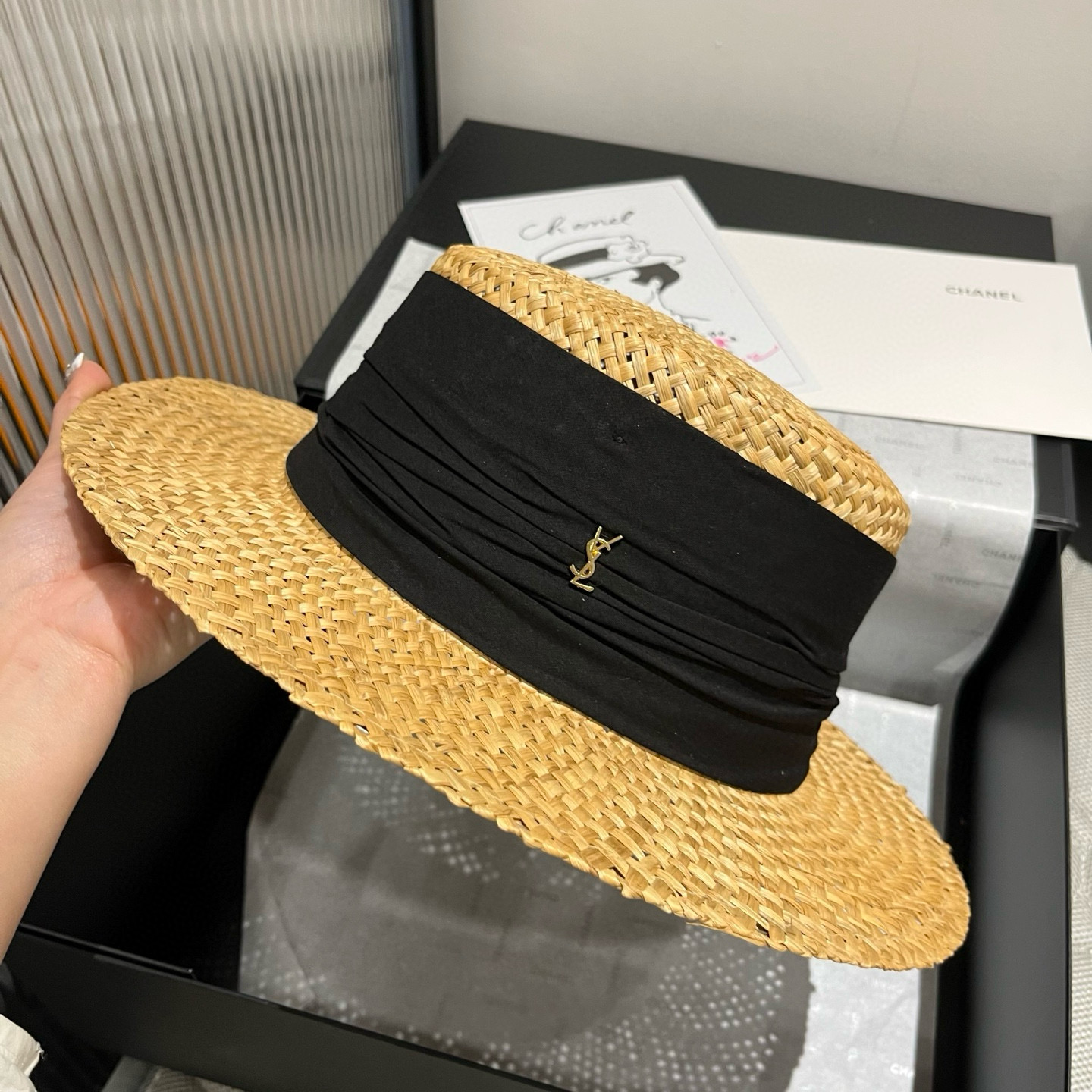 YSL Saint Laurent New Arrival Flat-Top Straw Hat