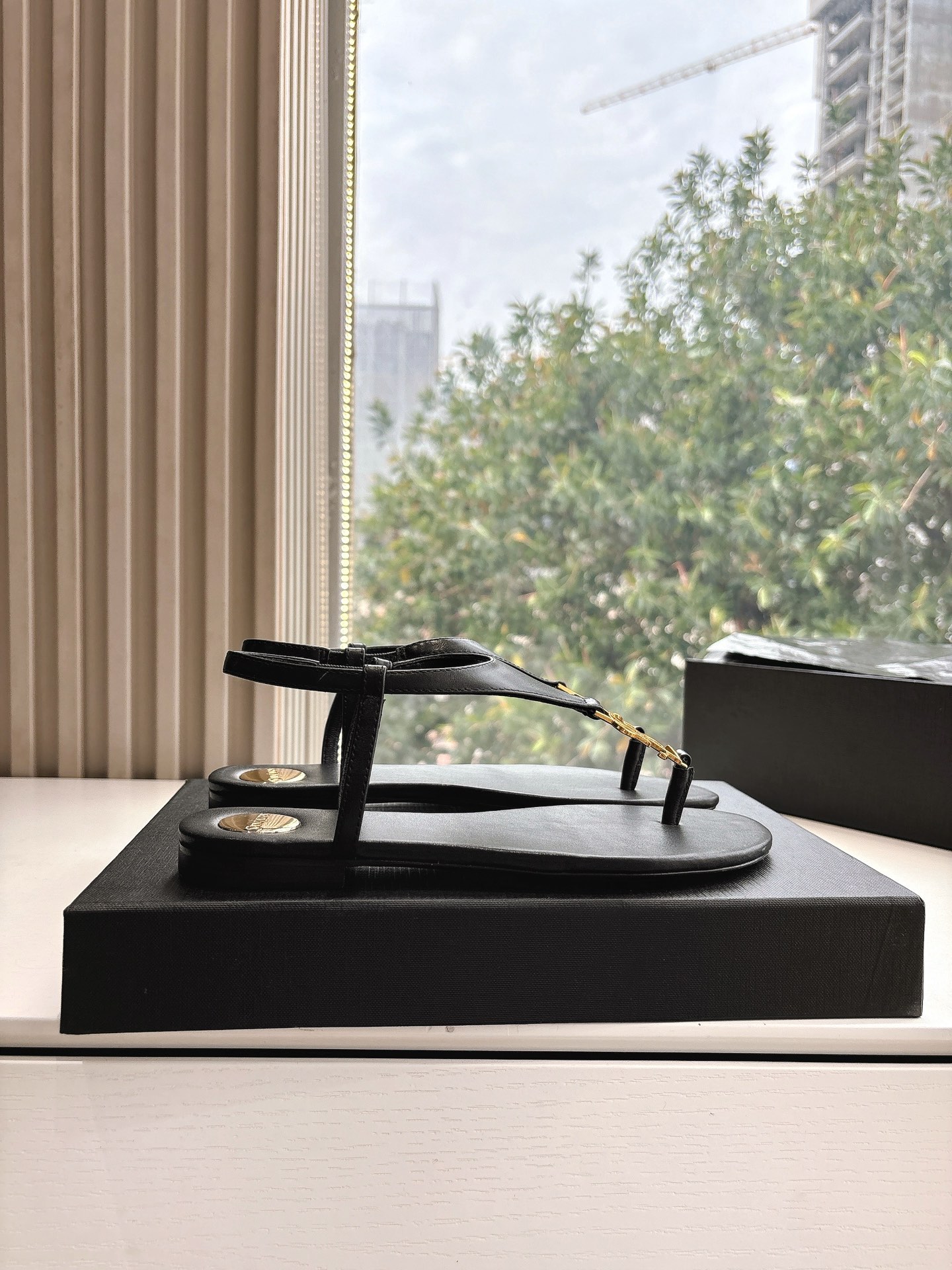 SAINT LAURENT Crystal Chain Peep-Toe Sandals