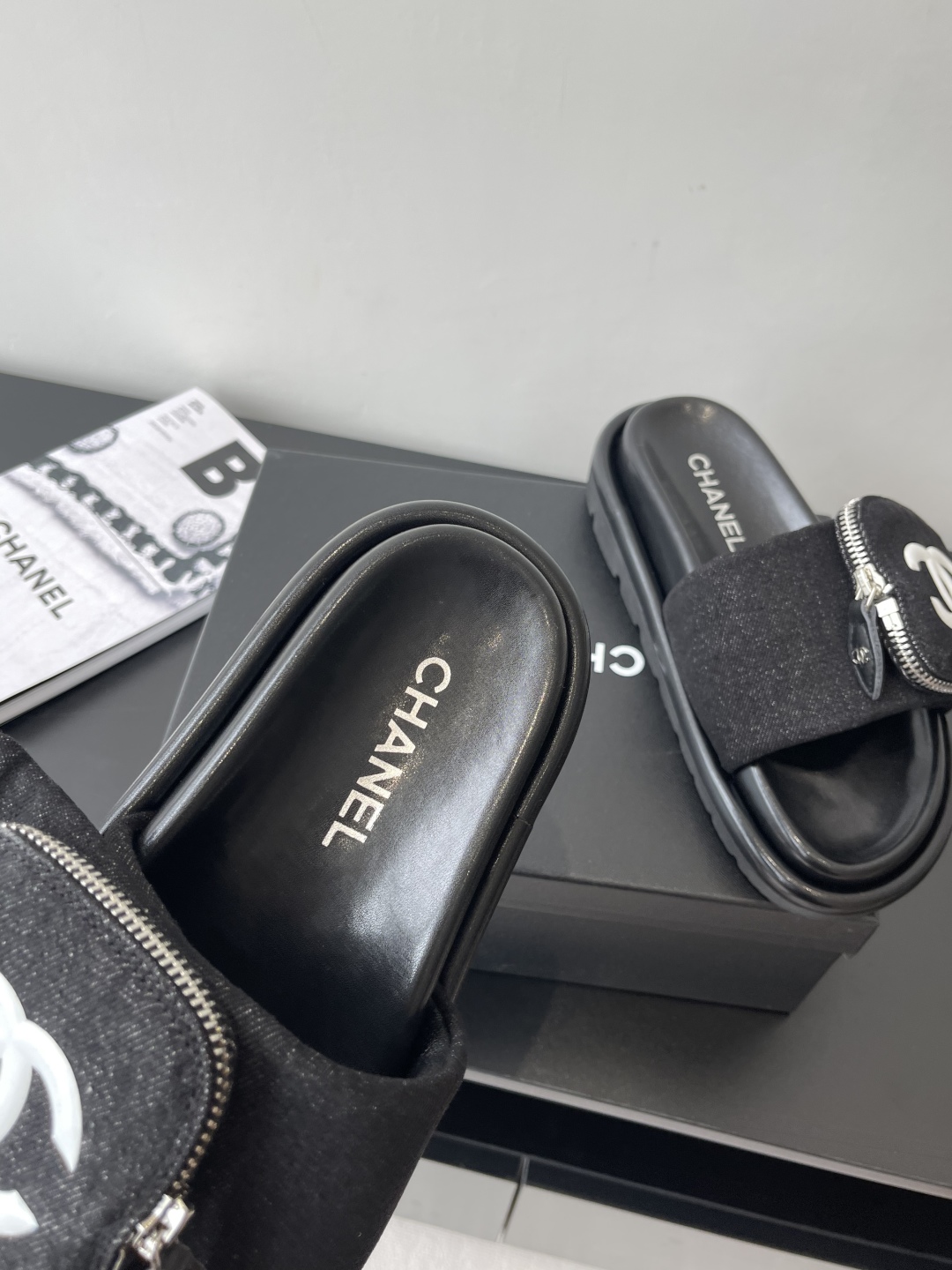 CHANEL Summer Denim Velcro Puffy Slides